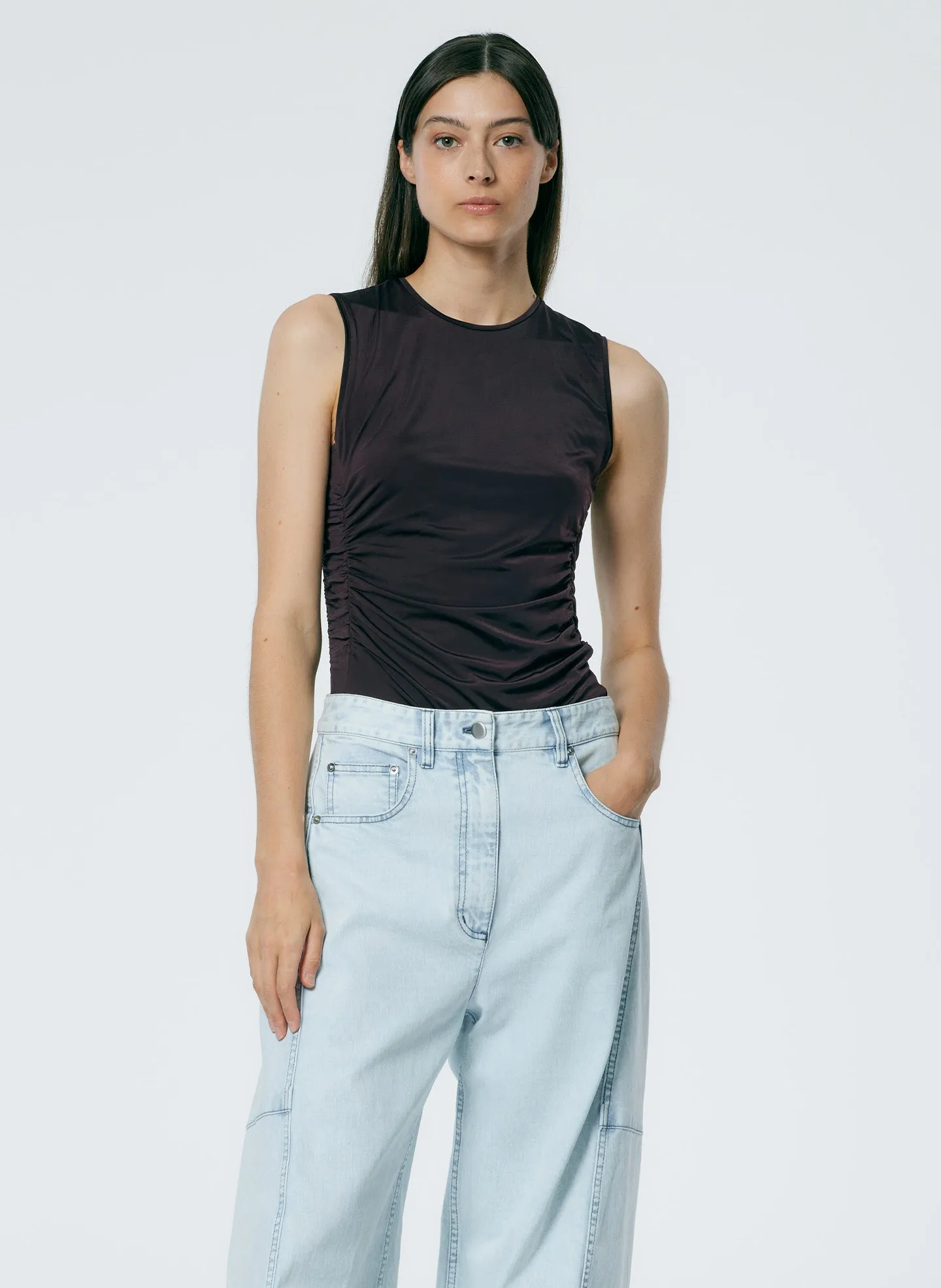Micro Jersey Shirred Crewneck Top sold by Tibi