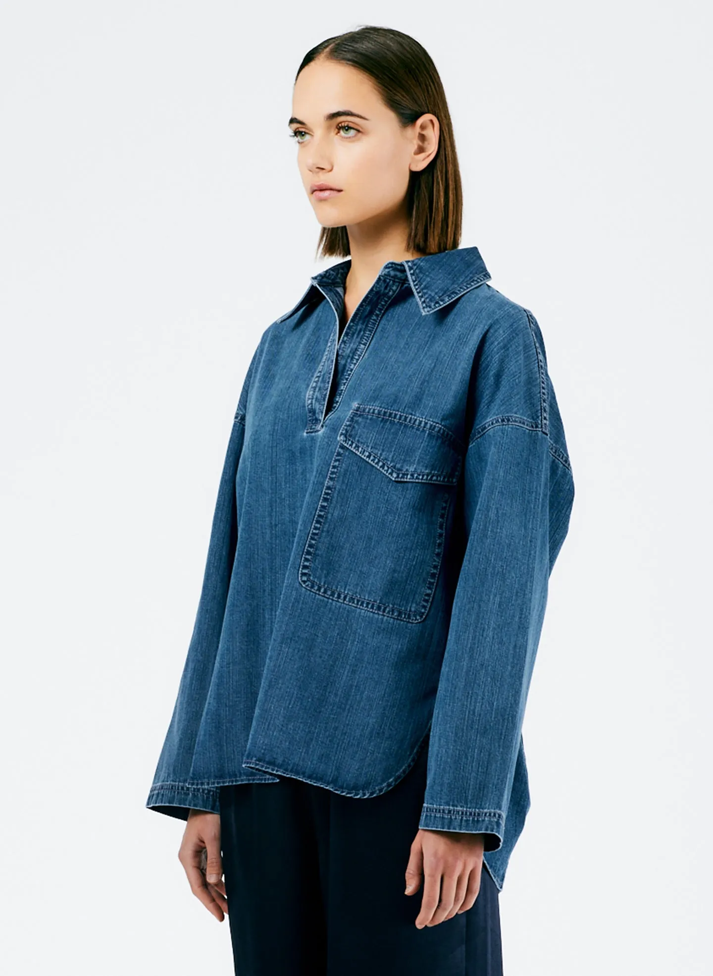 Stone Washed Denim Oversized Cocoon Shirt sold by Tibi product image thumbnail 3
