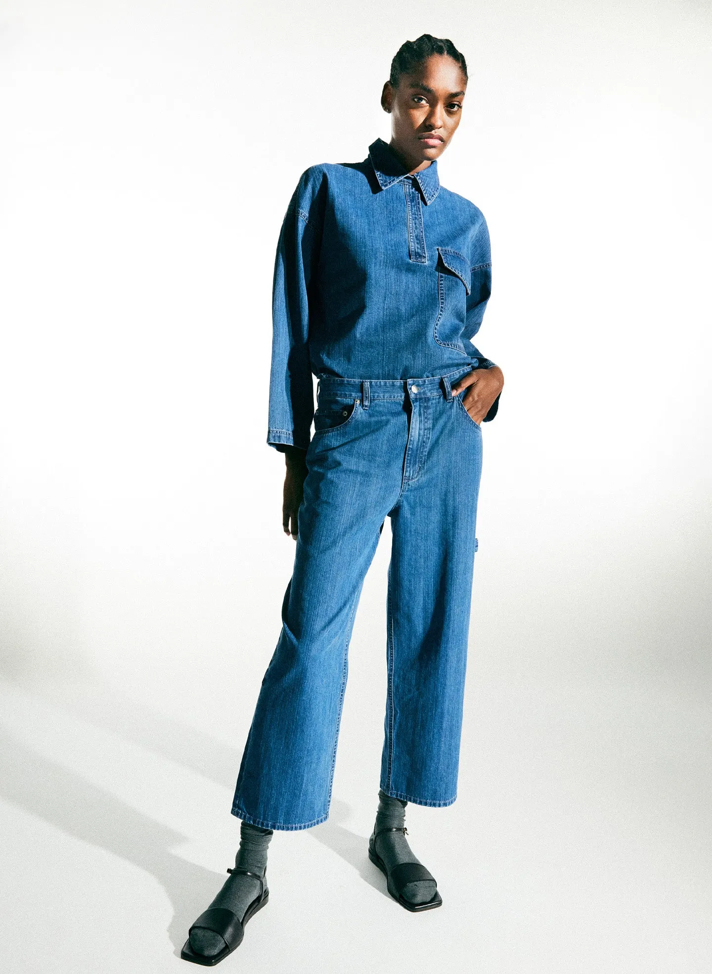 Stone Washed Denim Oversized Cocoon Shirt sold by Tibi product image thumbnail 2