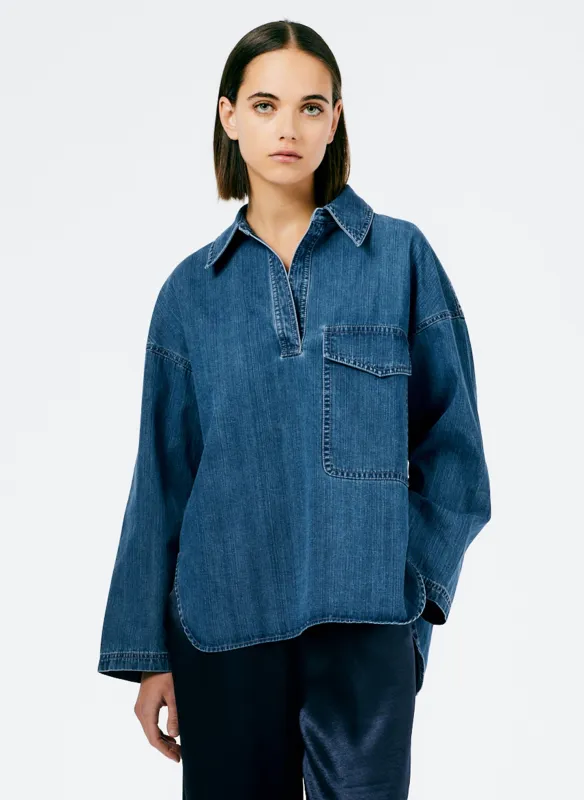 Stone Washed Denim Oversized Cocoon Shirt sold by Tibi