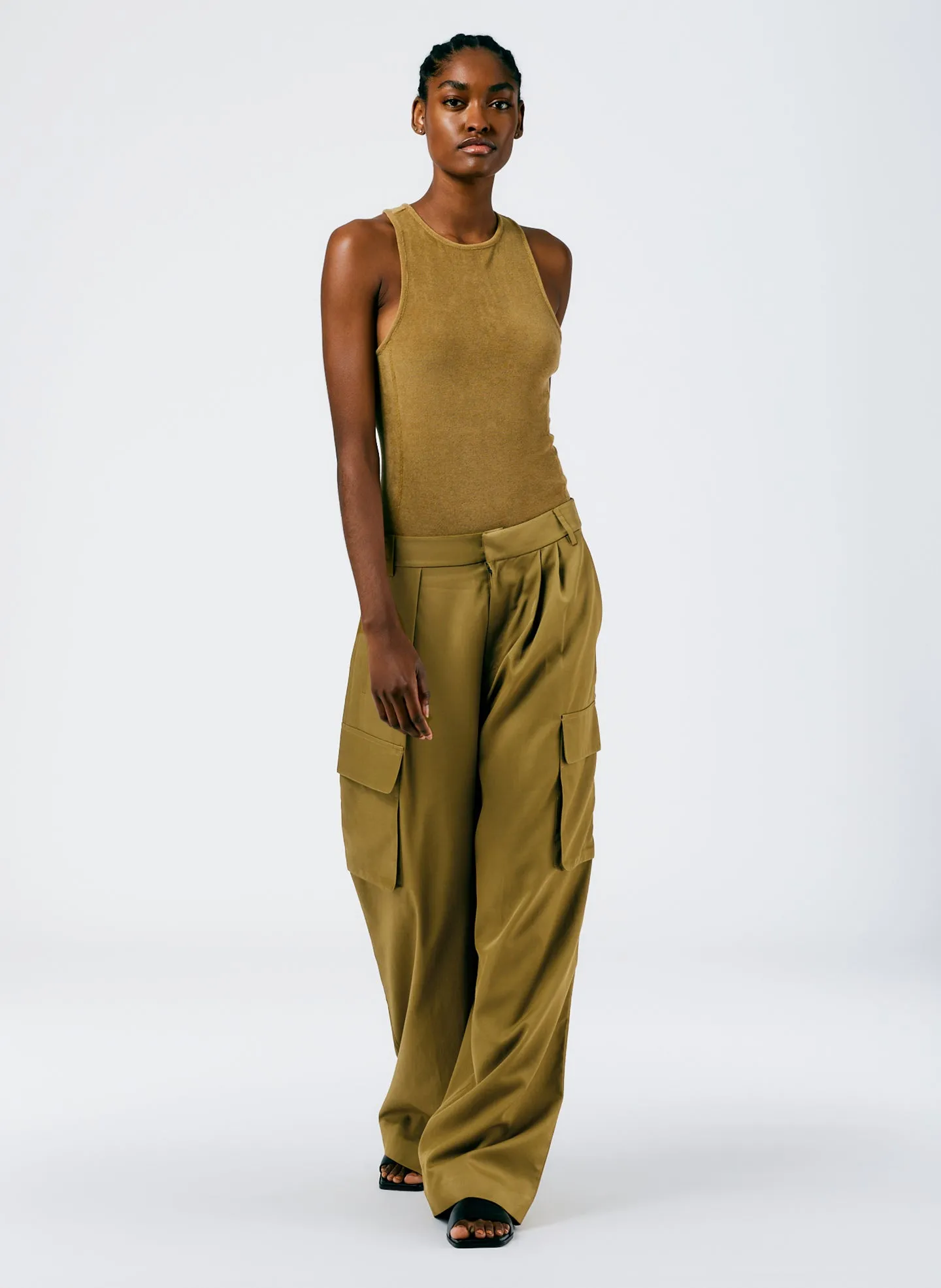 Drapey Suiting Asymmetrical Pleat Stella Pant sold by Tibi