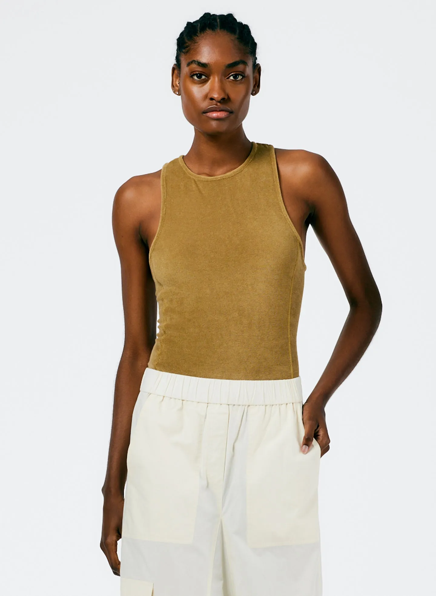 Summer Terry Crewneck Racerback Bodysuit sold by Tibi