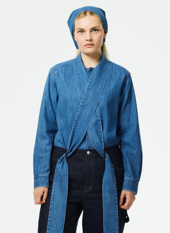 Lightweight Stone Washed Tie Neck Slim Men's Shirt made by Tibi