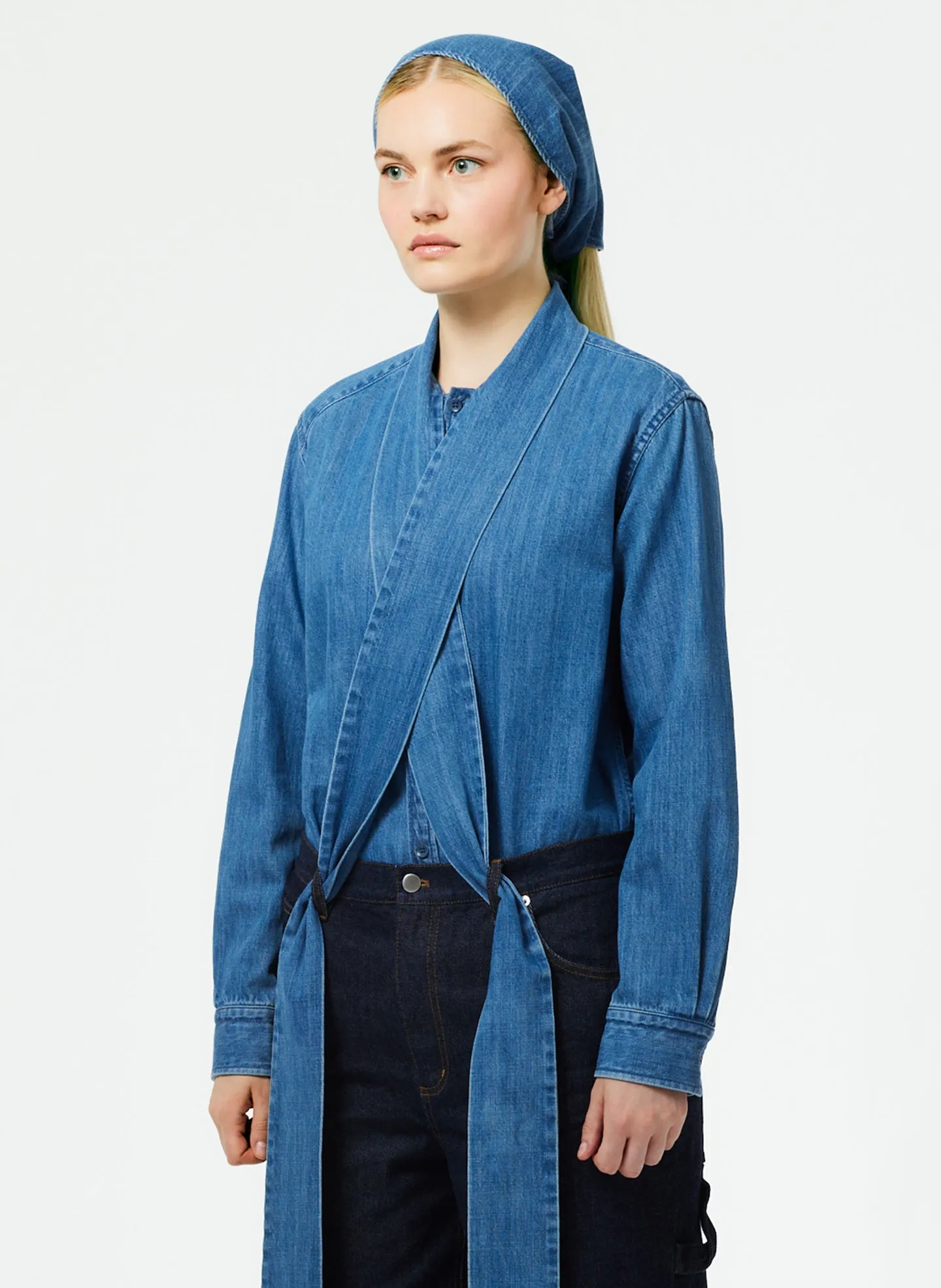 Lightweight Stone Washed Tie Neck Slim Men's Shirt sold by Tibi product image thumbnail 3