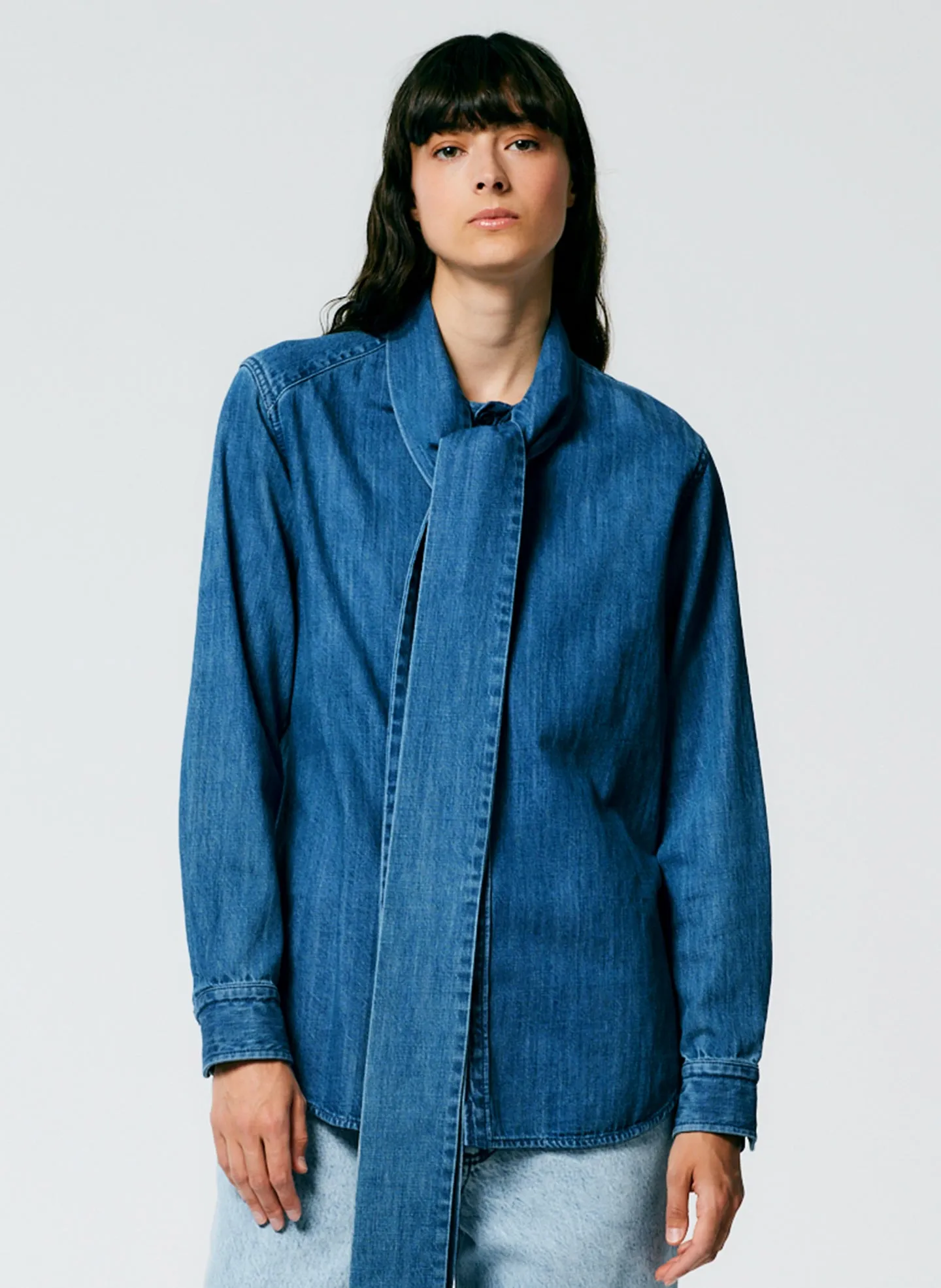 Lightweight Stone Washed Tie Neck Slim Men's Shirt sold by Tibi product image thumbnail 5