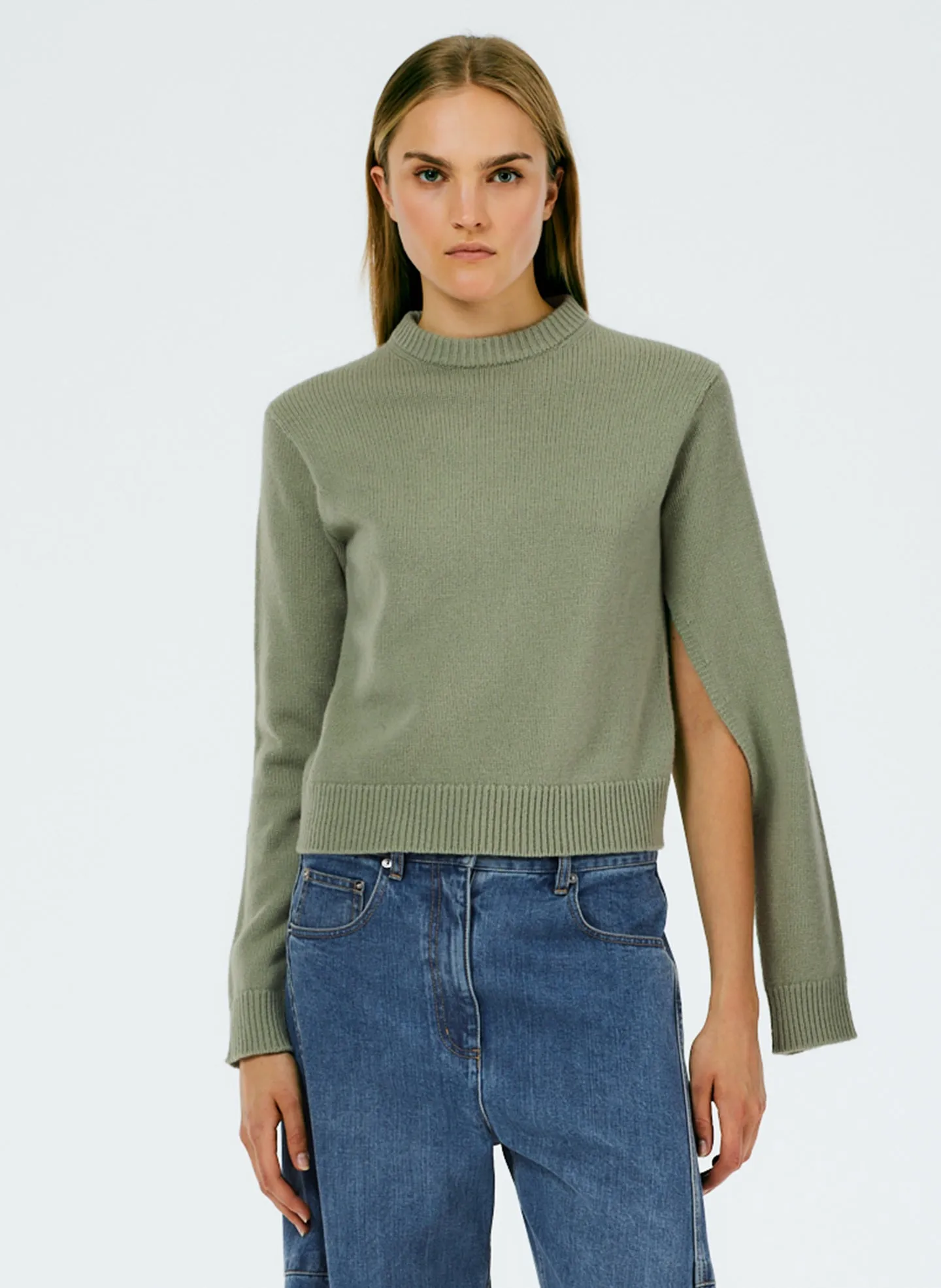 Soft Lambswool Shrunken Crewneck Pullover sold by Tibi