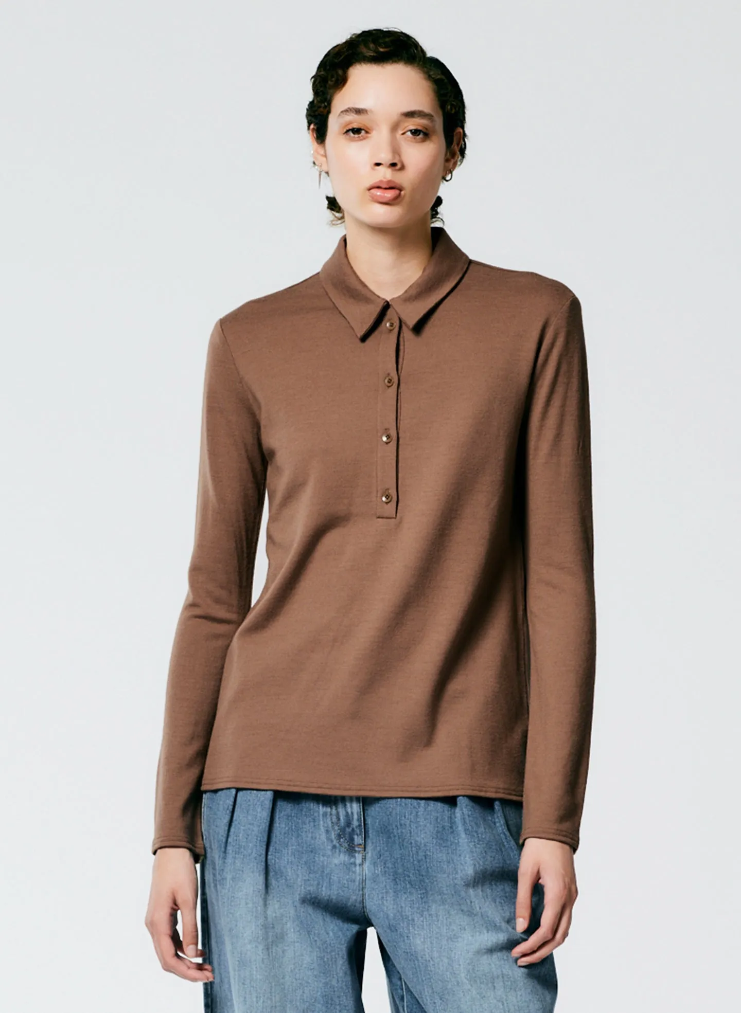 Wool Jersey Slim Polo Top sold by Tibi product image thumbnail 5