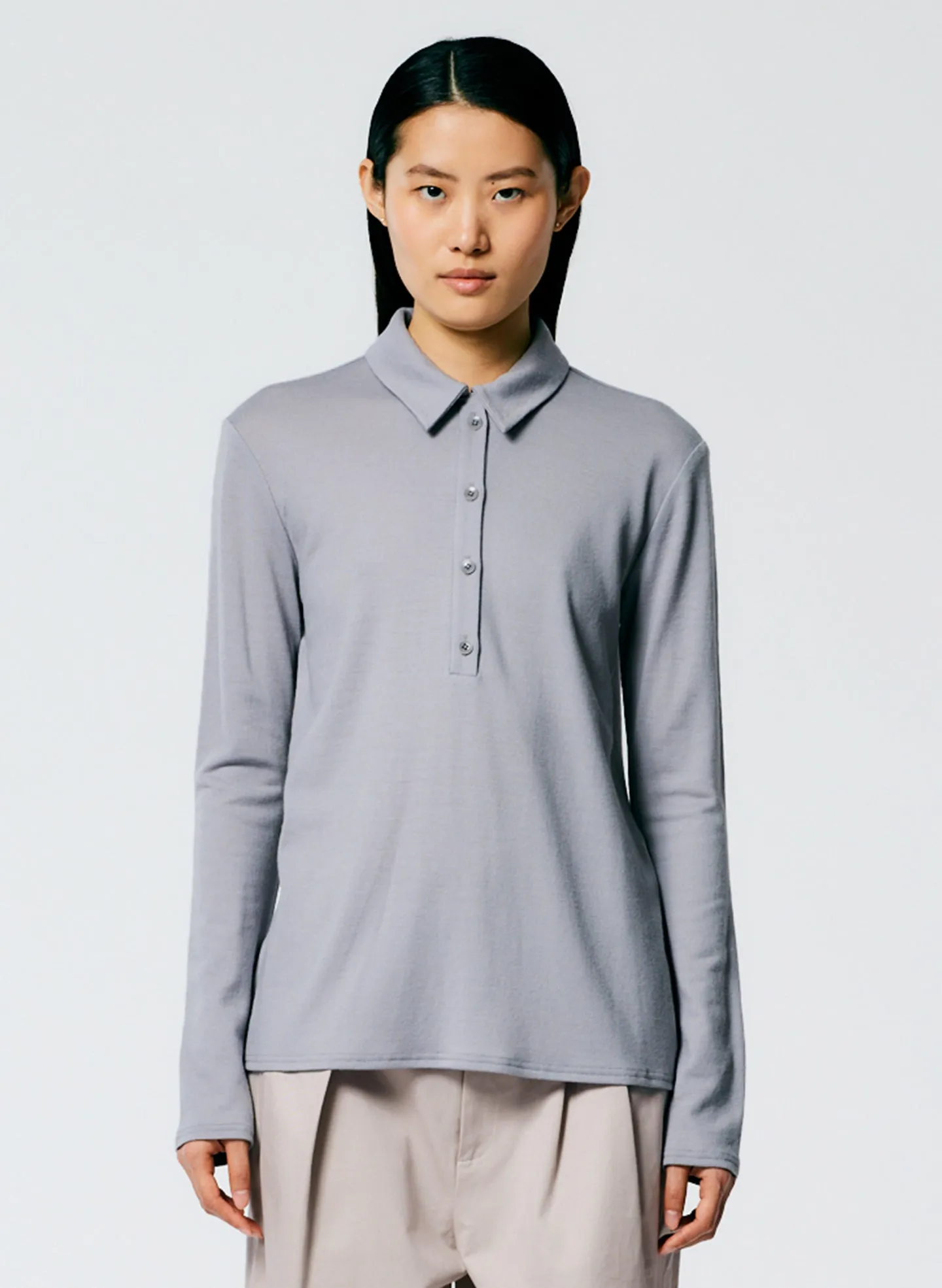 Wool Jersey Slim Polo Top sold by Tibi product image thumbnail 5