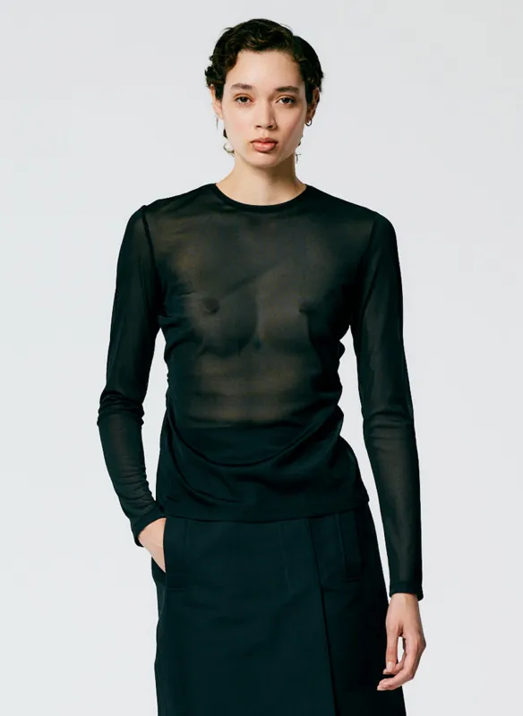 Sheer Gauze Long Sleeve Top With Pintuck Detail sold by Tibi