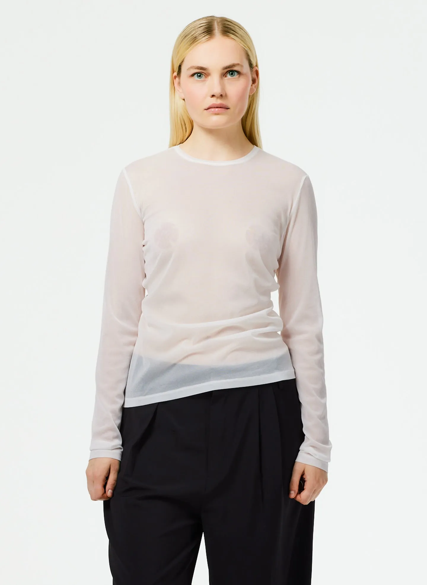 Sheer Gauze Long Sleeve Top With Pintuck Detail sold by Tibi