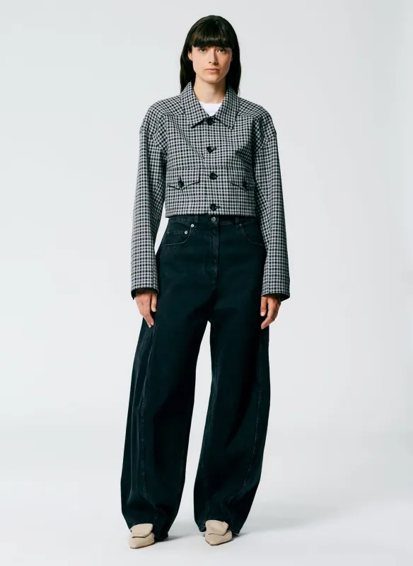 Double Faced Menswear Check Cropped Jean Jacket made by Tibi