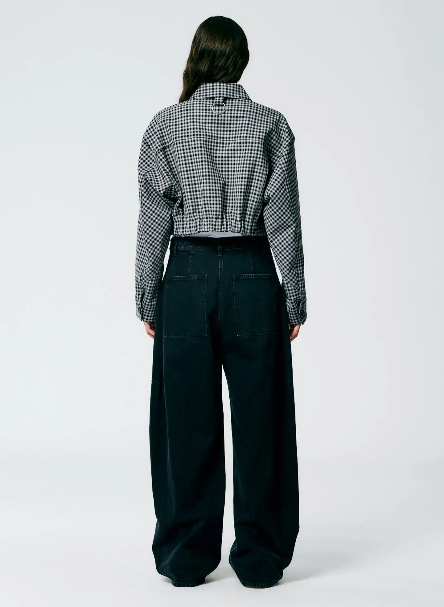 Double Faced Menswear Check Cropped Jean Jacket sold by Tibi product image thumbnail 3