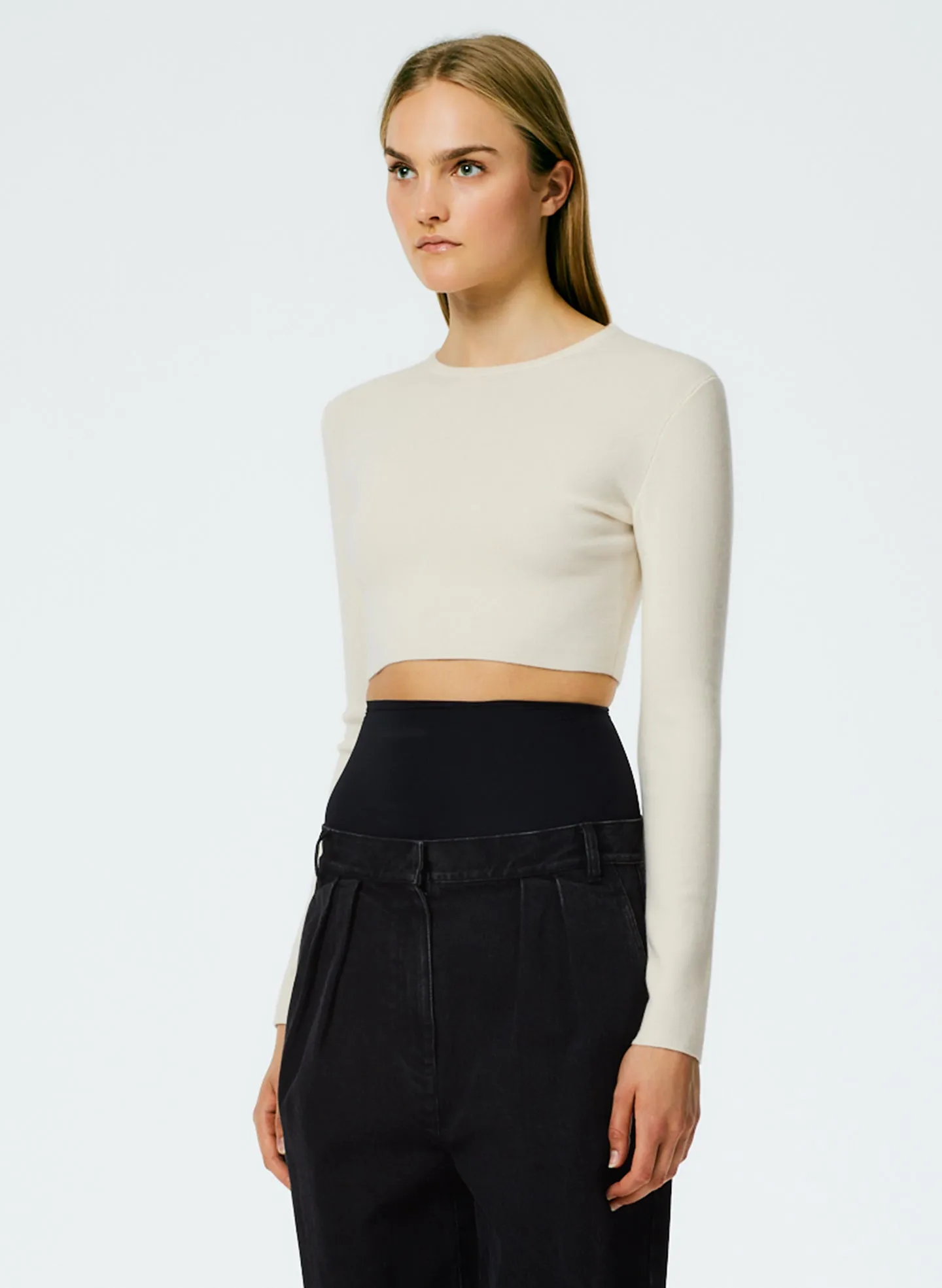 Double Faced Cashmere Mini Long Sleeve Cropped Pullover sold by Tibi product image thumbnail 2
