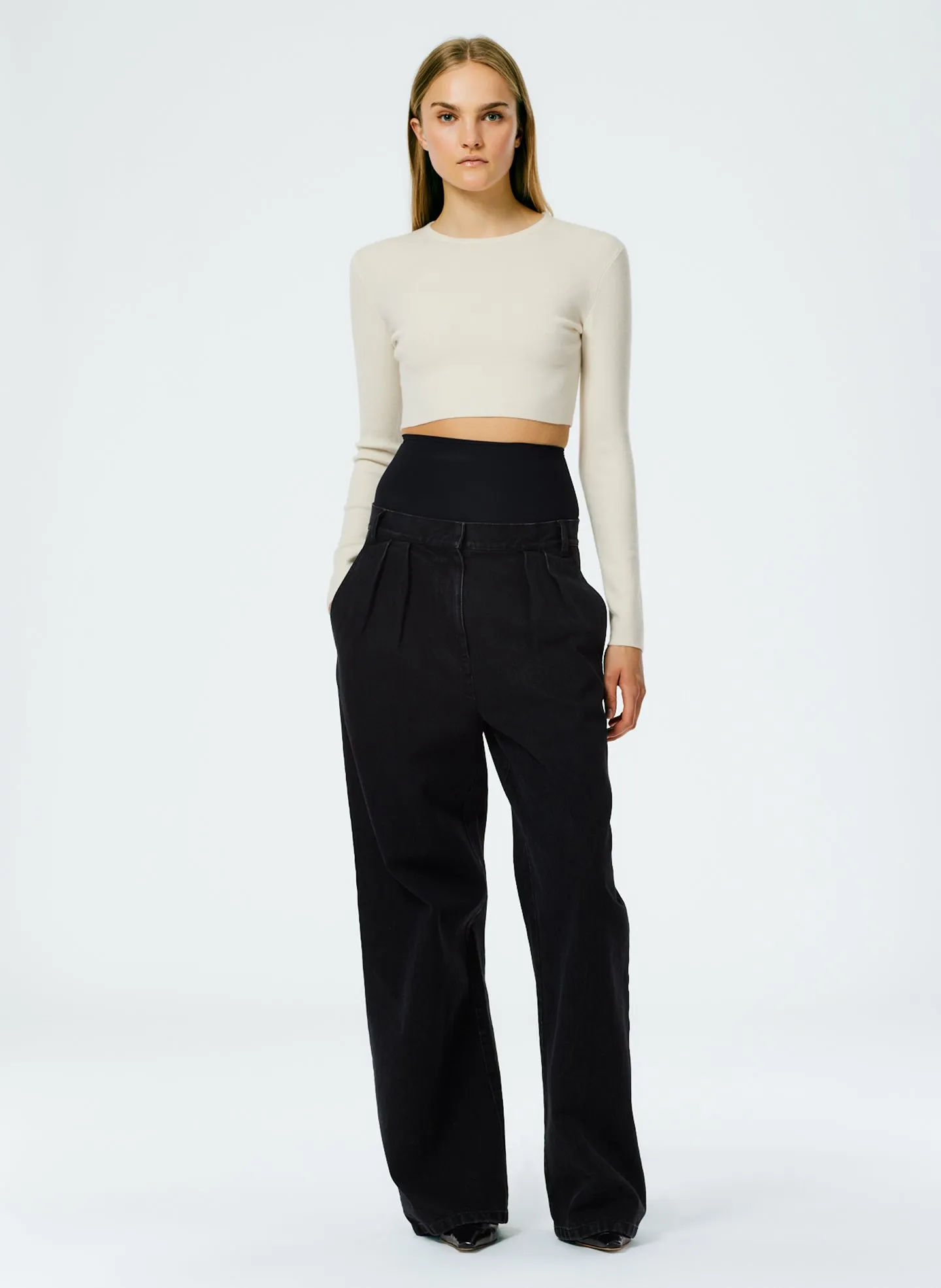 Double Faced Cashmere Mini Long Sleeve Cropped Pullover sold by Tibi product image thumbnail 4