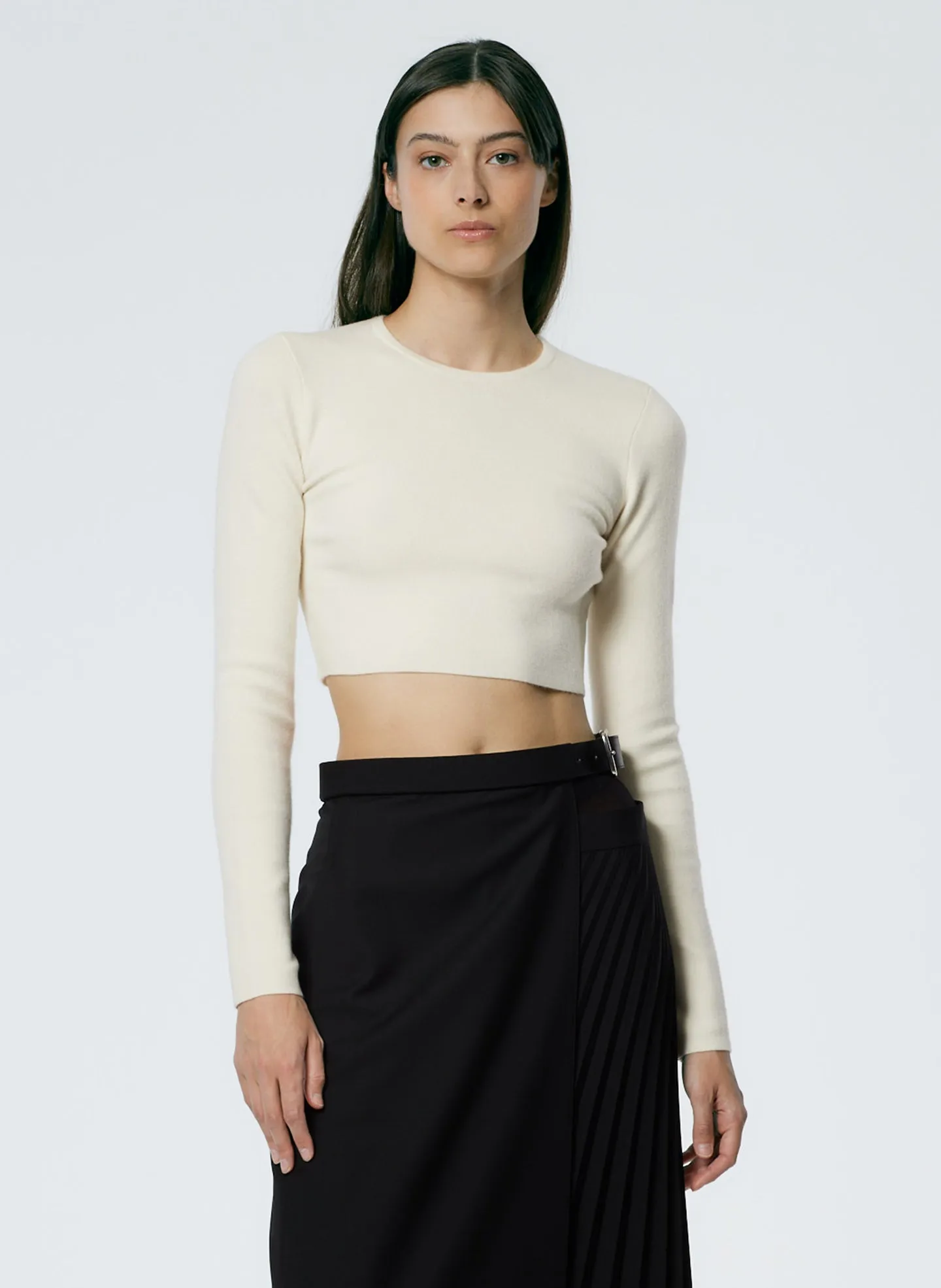 Double Faced Cashmere Mini Long Sleeve Cropped Pullover sold by Tibi product image thumbnail 5