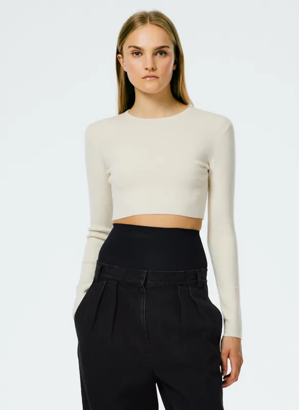 Double Faced Cashmere Mini Long Sleeve Cropped Pullover sold by Tibi