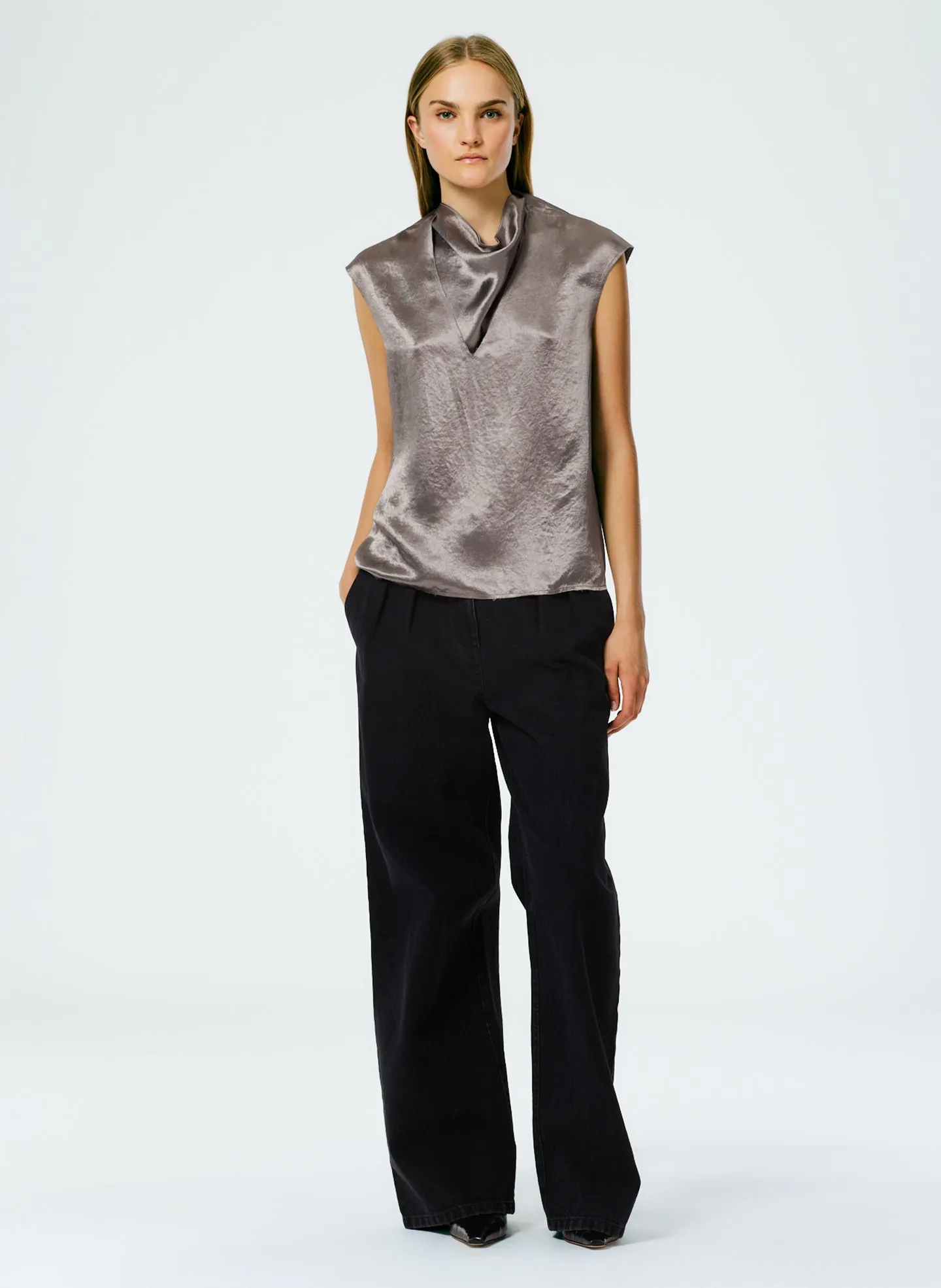 Sion Satin V-Neck Scarf Top sold by Tibi product image thumbnail 5