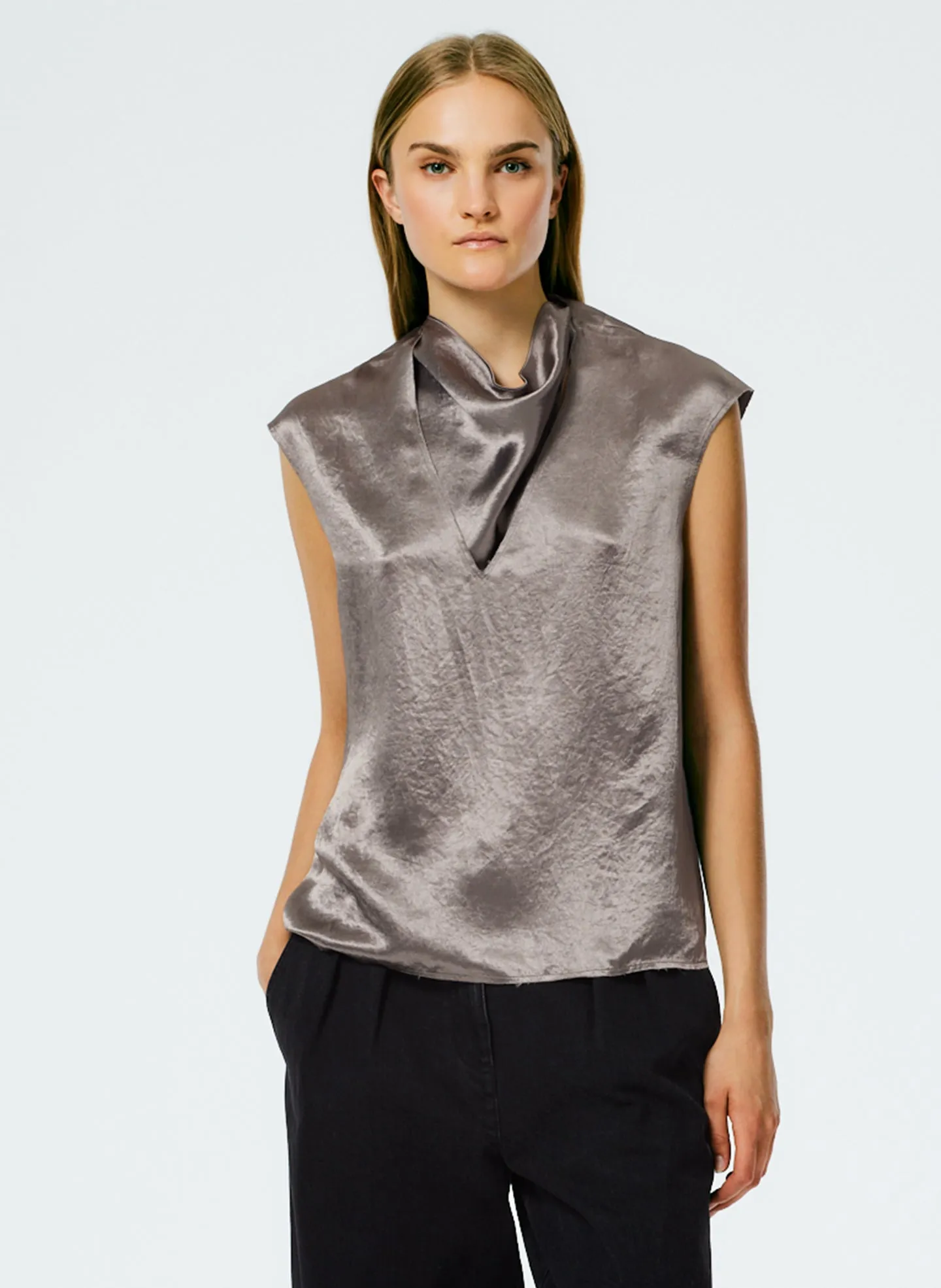 Sion Satin V-Neck Scarf Top sold by Tibi