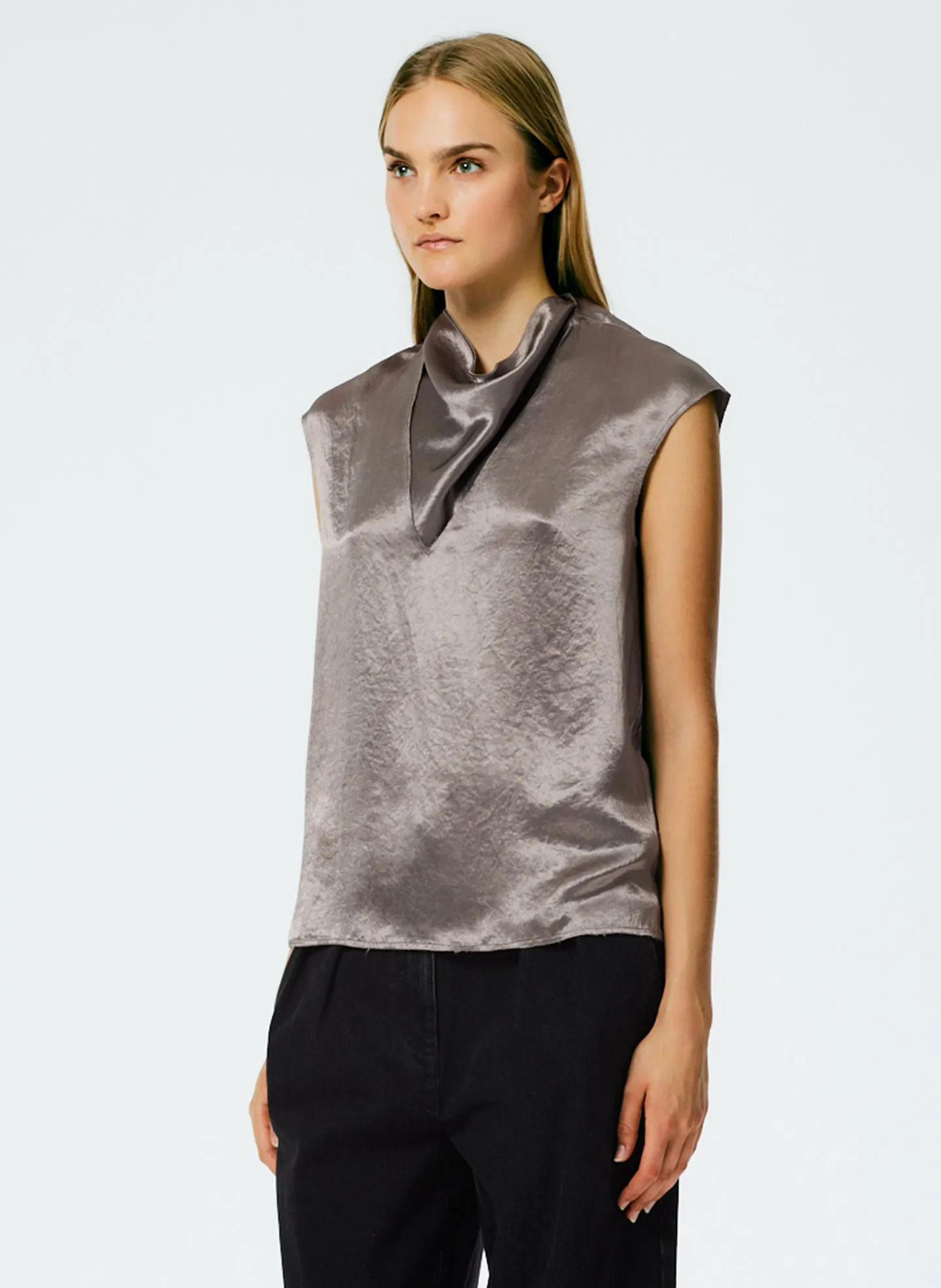 Sion Satin V-Neck Scarf Top sold by Tibi product image thumbnail 3