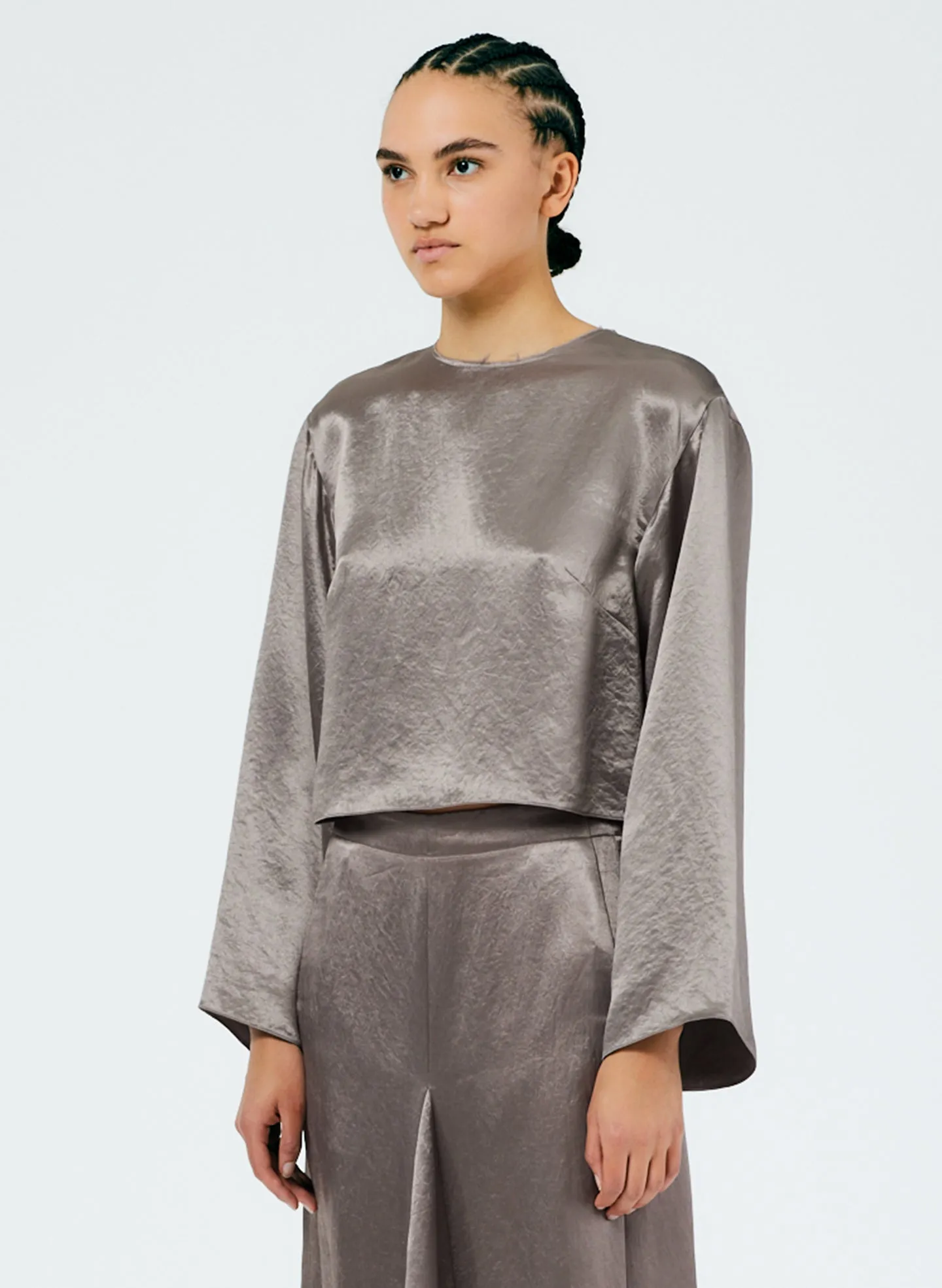 Sion Satin Long Sleeve Cropped Top sold by Tibi product image thumbnail 2