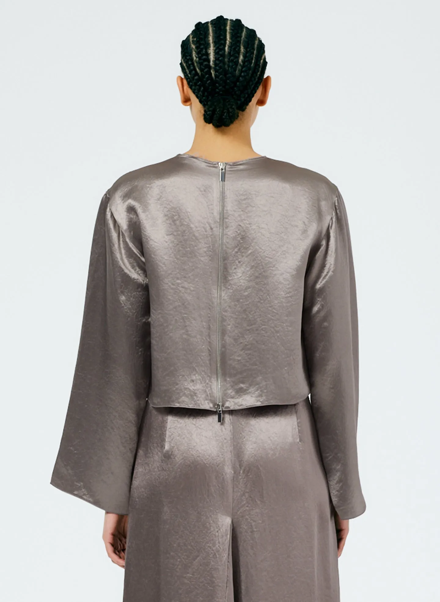 Sion Satin Long Sleeve Cropped Top sold by Tibi product image thumbnail 3