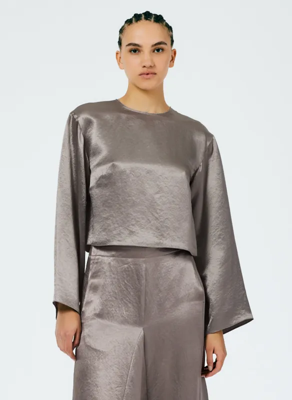Sion Satin Long Sleeve Cropped Top sold by Tibi