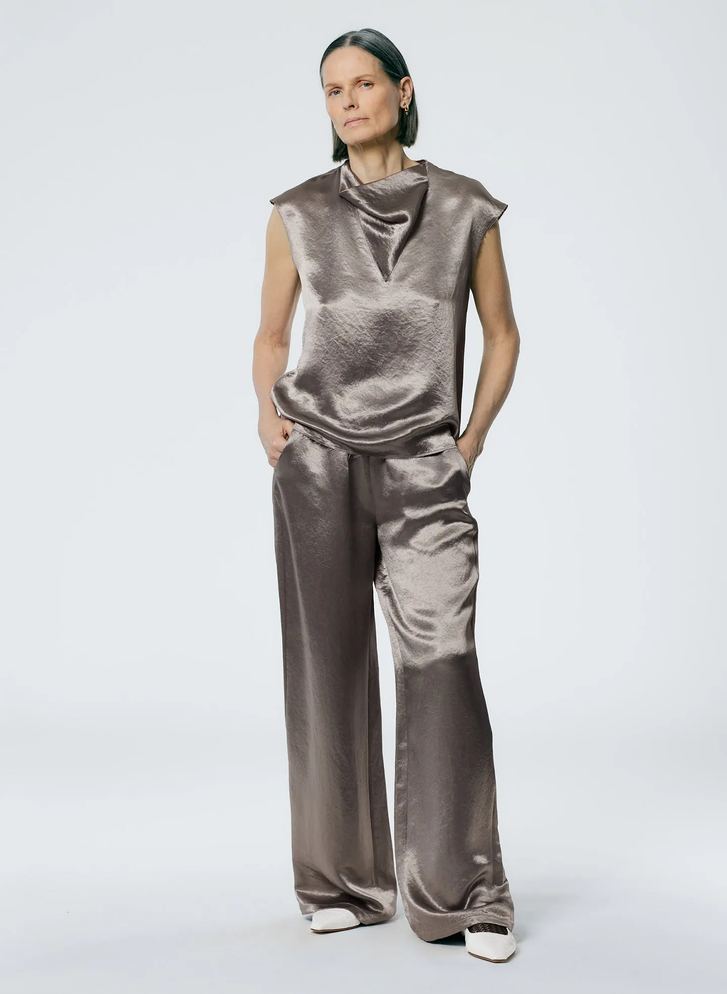 Sion Satin Wide Leg Pull On Pant sold by Tibi