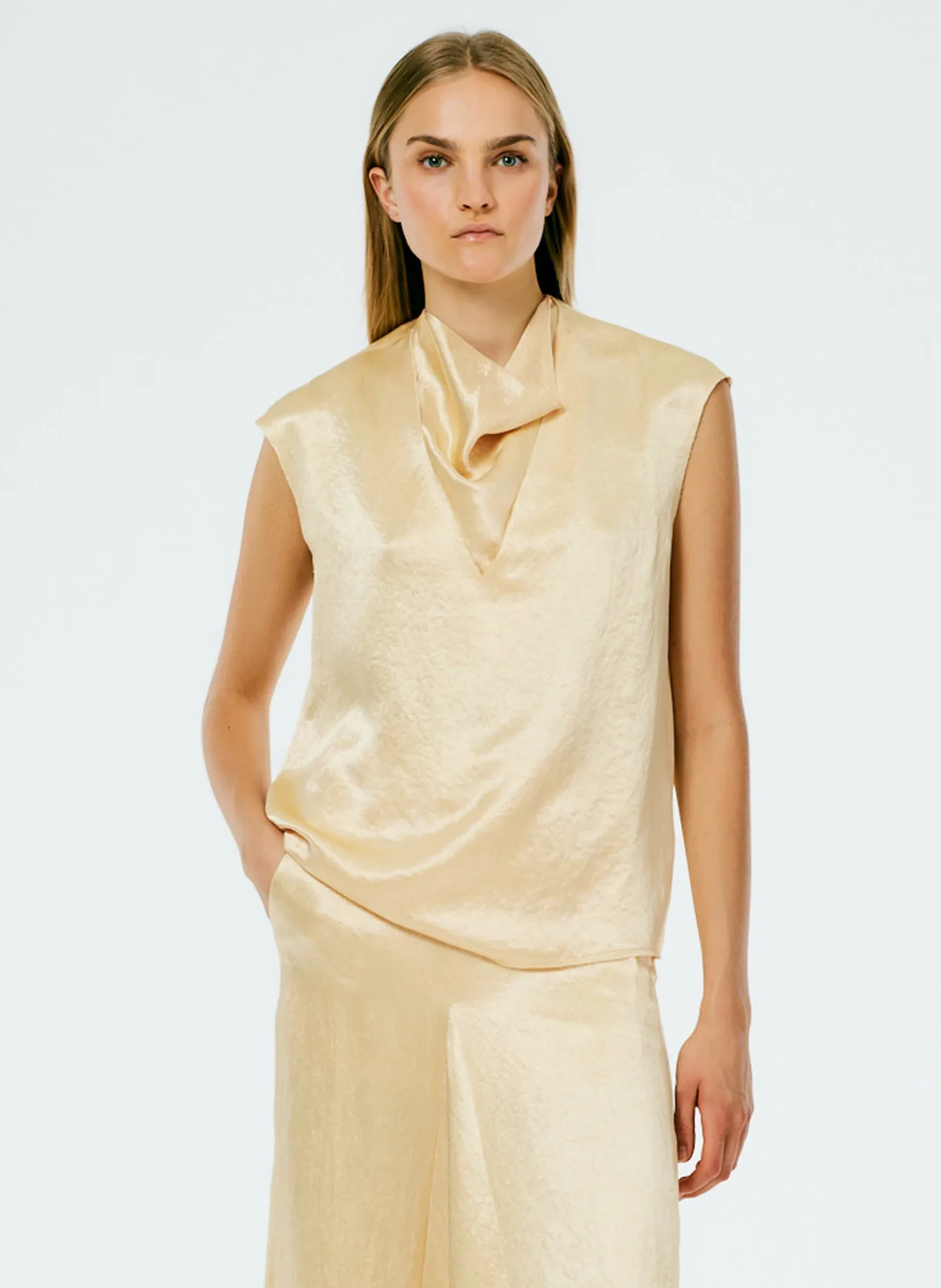 Sion Satin V-Neck Scarf Top sold by Tibi product image thumbnail 3