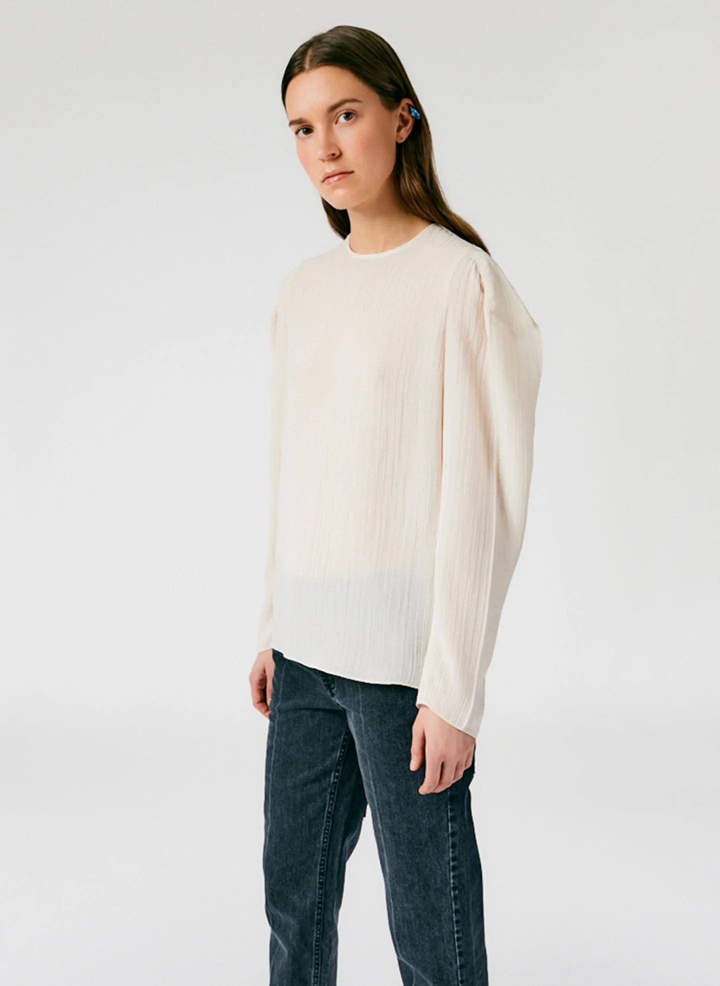 Matte Crinkle Long Square Sleeve Top sold by Tibi