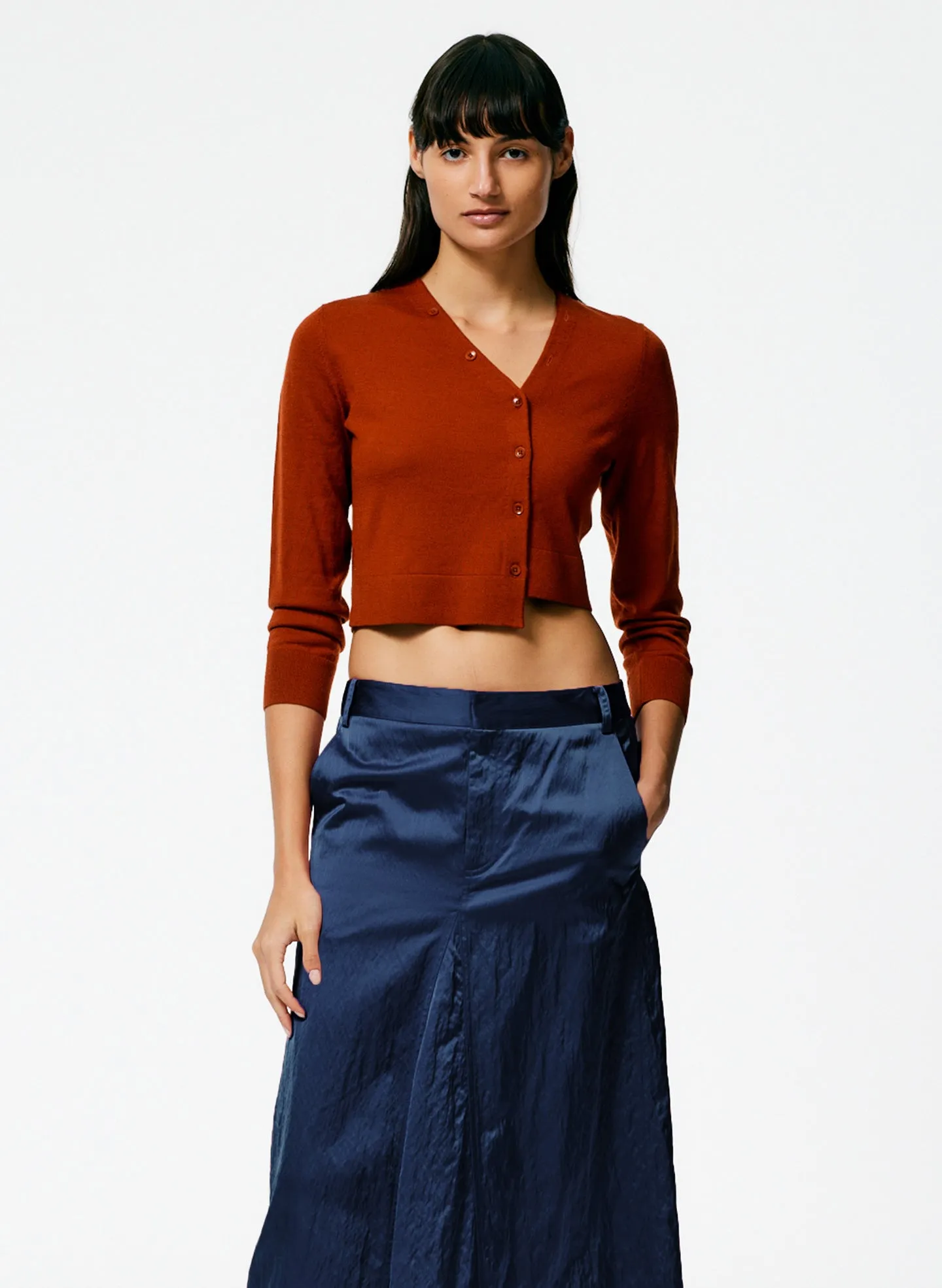 Cashmere Silk Super Cropped Asymmetrical Cardigan sold by Tibi