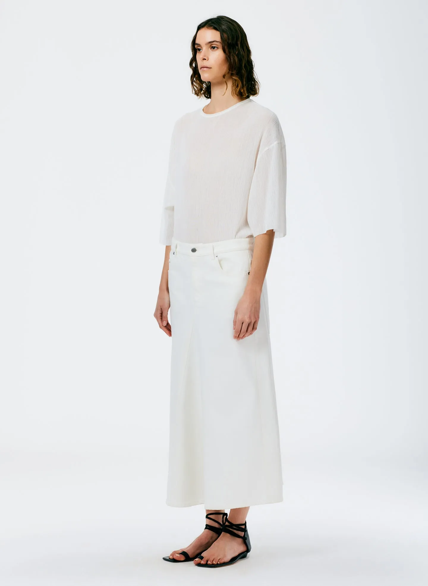 White Denim Godet Midi Skirt sold by Tibi product image thumbnail 2