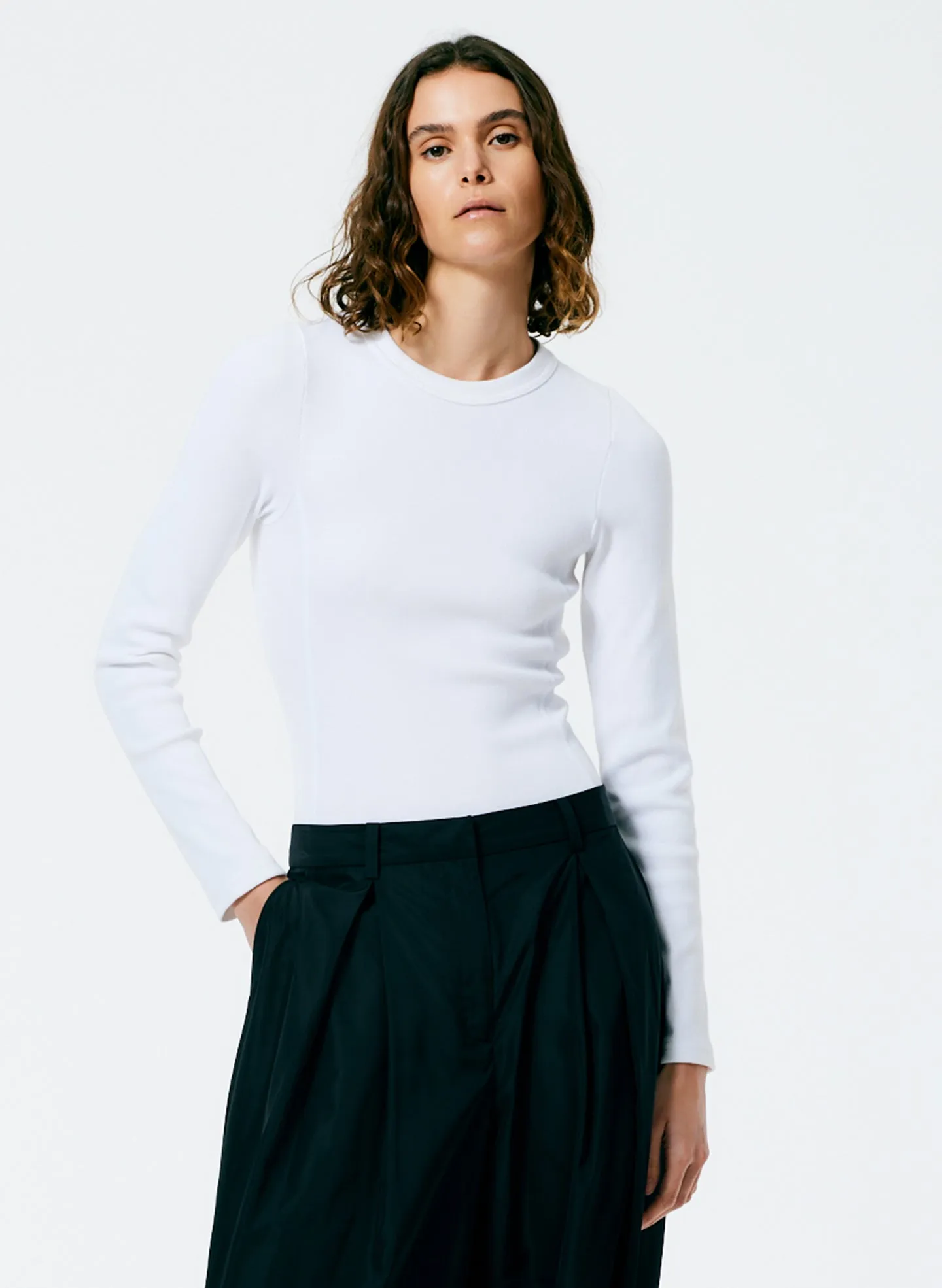 Ribbed T-Shirt Long Sleeve Bodysuit sold by Tibi product image thumbnail 3