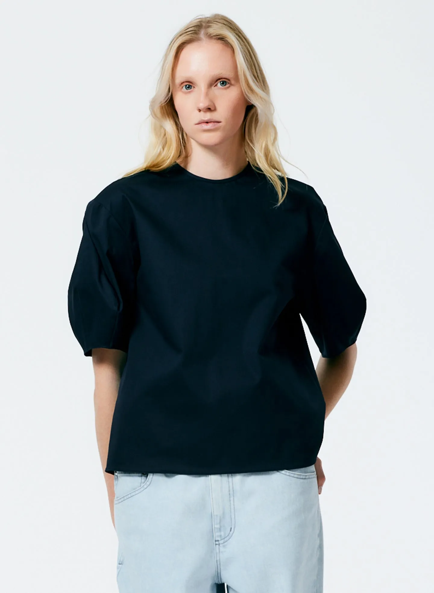 Mila Stretch Satin Easy Crew Neck Top sold by Tibi