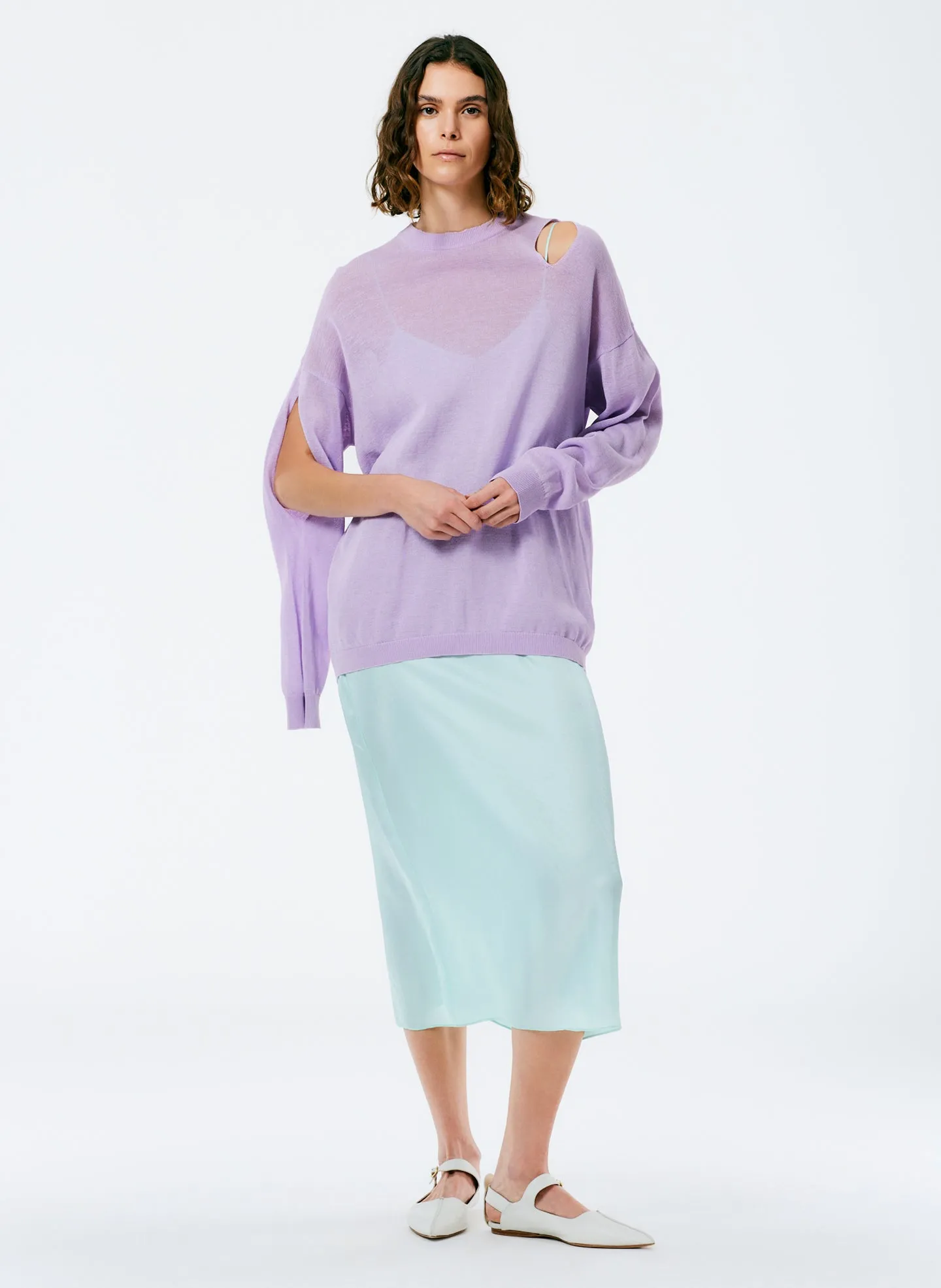 Crispy Viscose Slit Detail Oversized Pullover sold by Tibi product image thumbnail 4