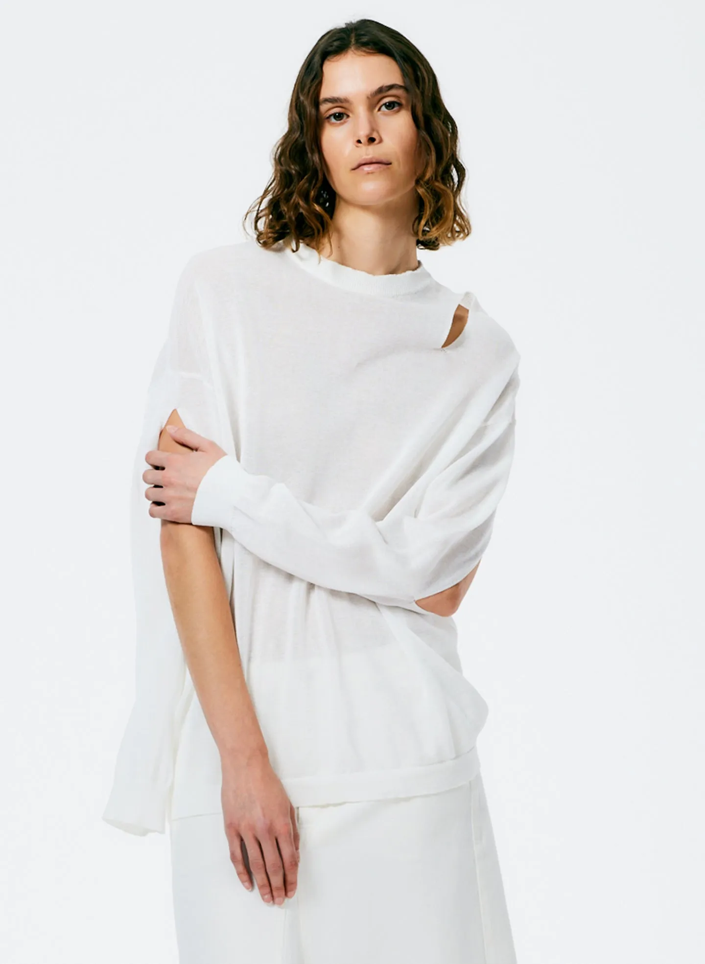 Crispy Viscose Slit Detail Oversized Pullover sold by Tibi