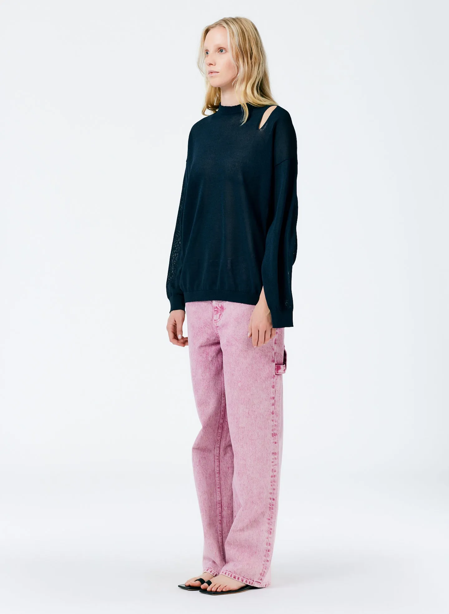 Crispy Viscose Slit Detail Oversized Pullover sold by Tibi product image thumbnail 5