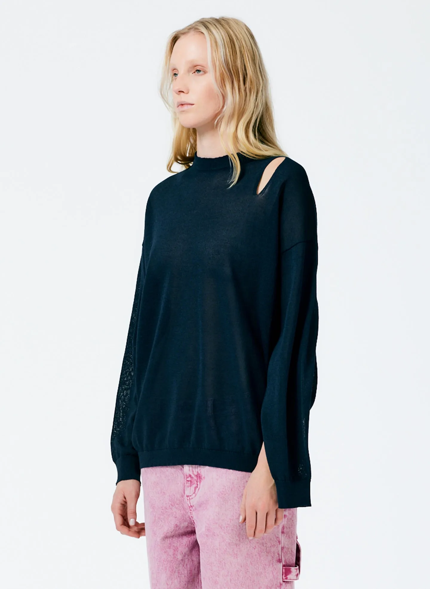 Crispy Viscose Slit Detail Oversized Pullover sold by Tibi product image thumbnail 3