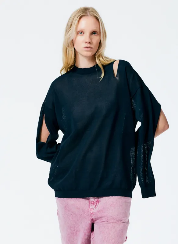 Crispy Viscose Slit Detail Oversized Pullover made by Tibi