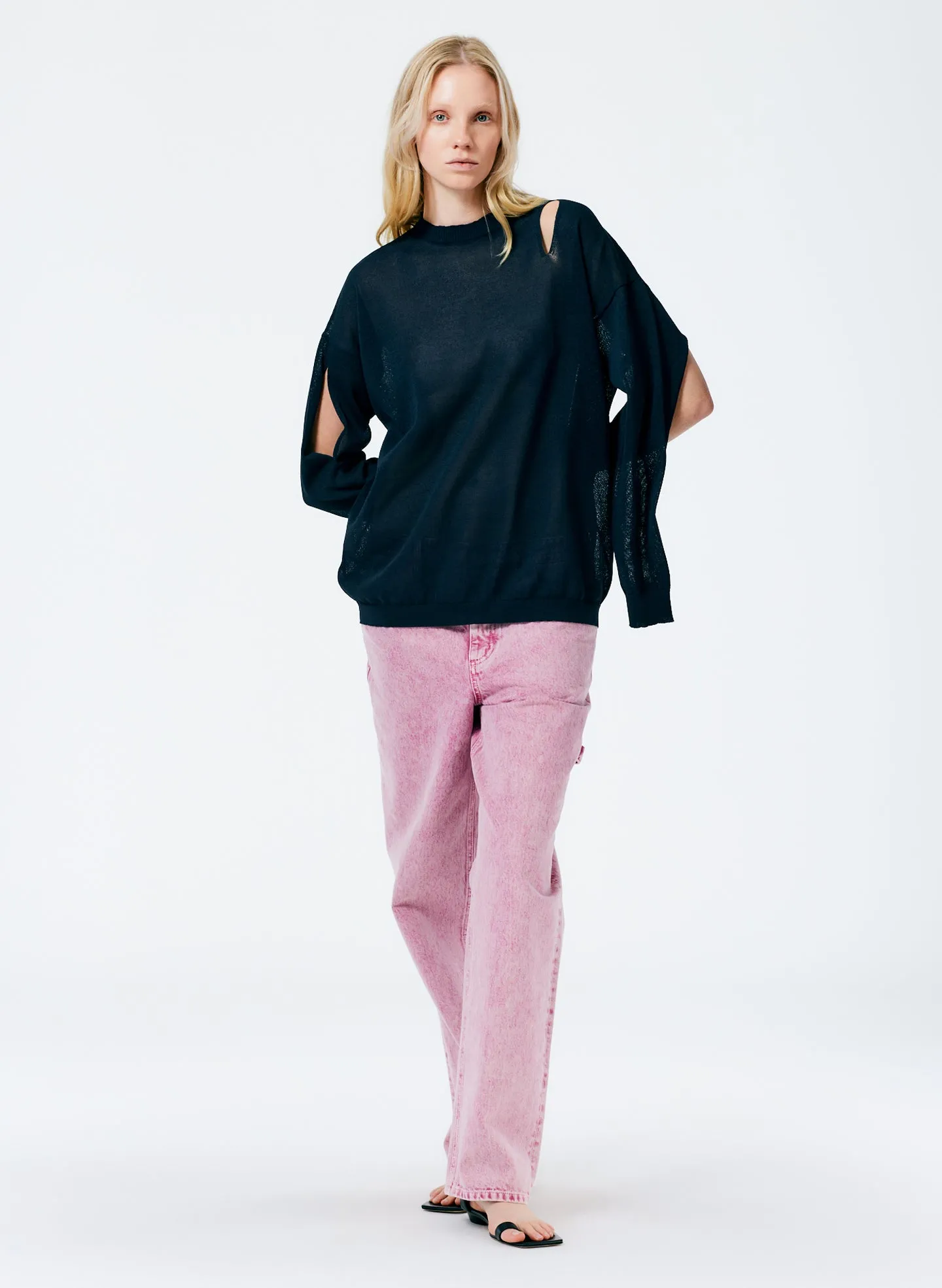 Crispy Viscose Slit Detail Oversized Pullover sold by Tibi product image thumbnail 4