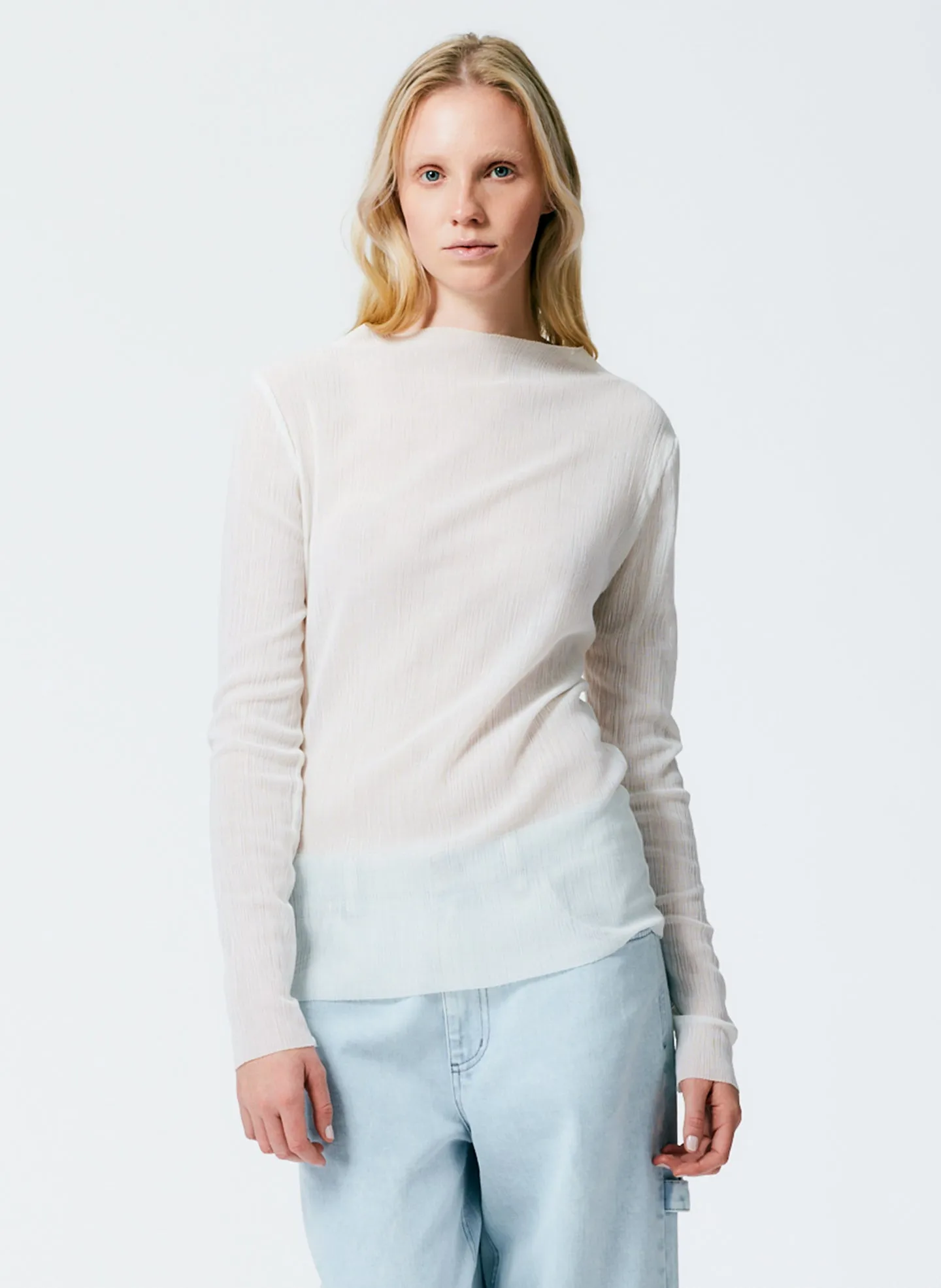 Crepe Gauze Funnel Neck Long Sleeve Top sold by Tibi