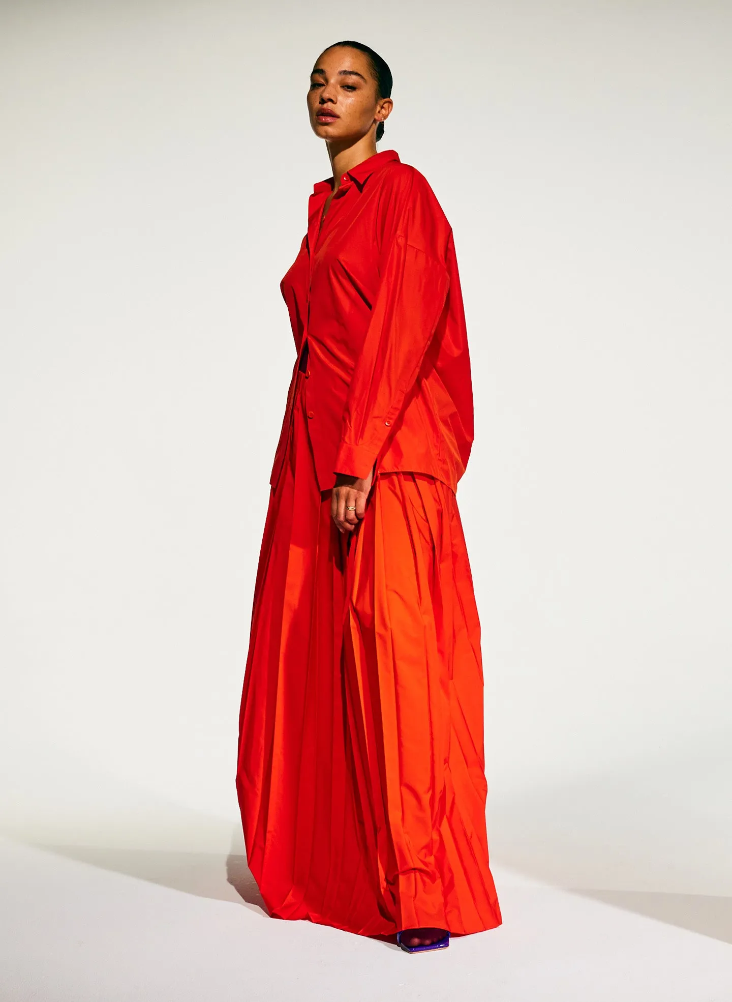 Italian Sporty Nylon Pleated Pull On Maxi Skirt sold by Tibi product image thumbnail 5