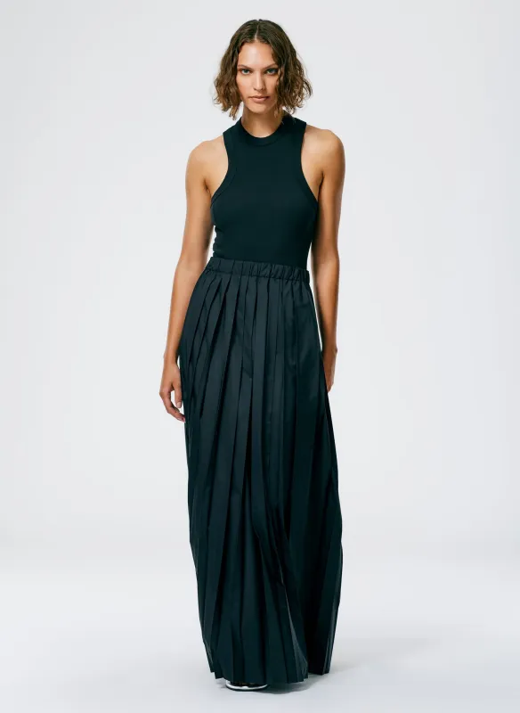 Italian Sporty Nylon Pleated Pull On Maxi Skirt made by Tibi