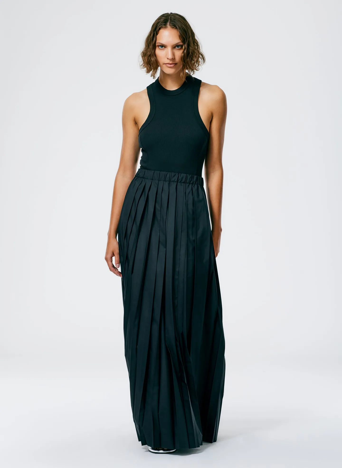 Italian Sporty Nylon Pleated Pull On Maxi Skirt sold by Tibi
