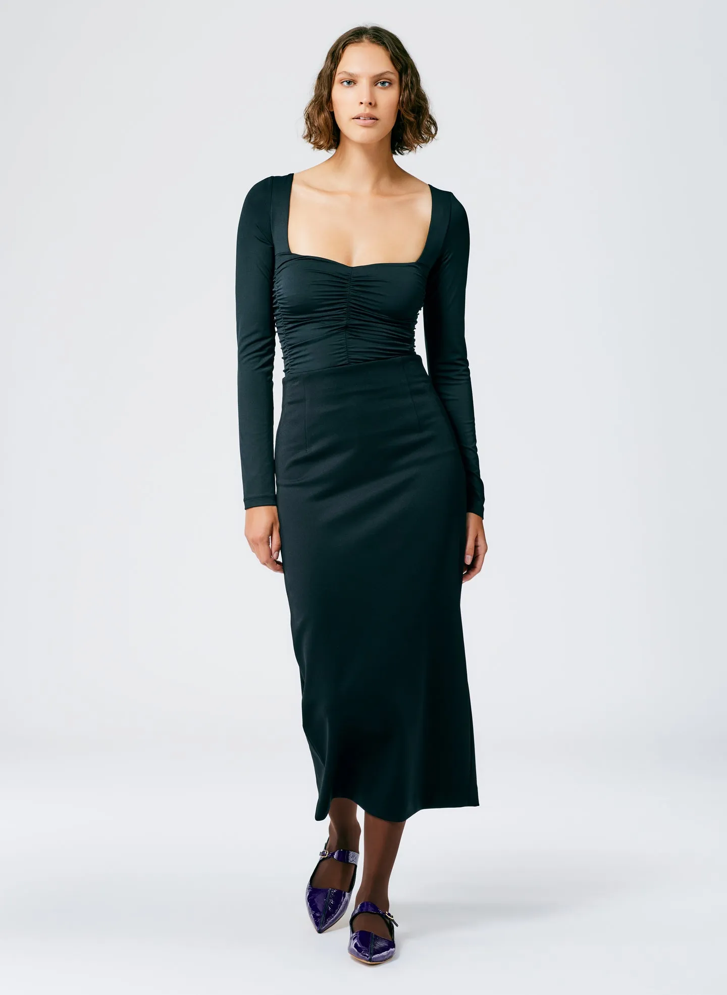 Stretch Shirred Long Sleeve Bodysuit sold by Tibi product image thumbnail 5