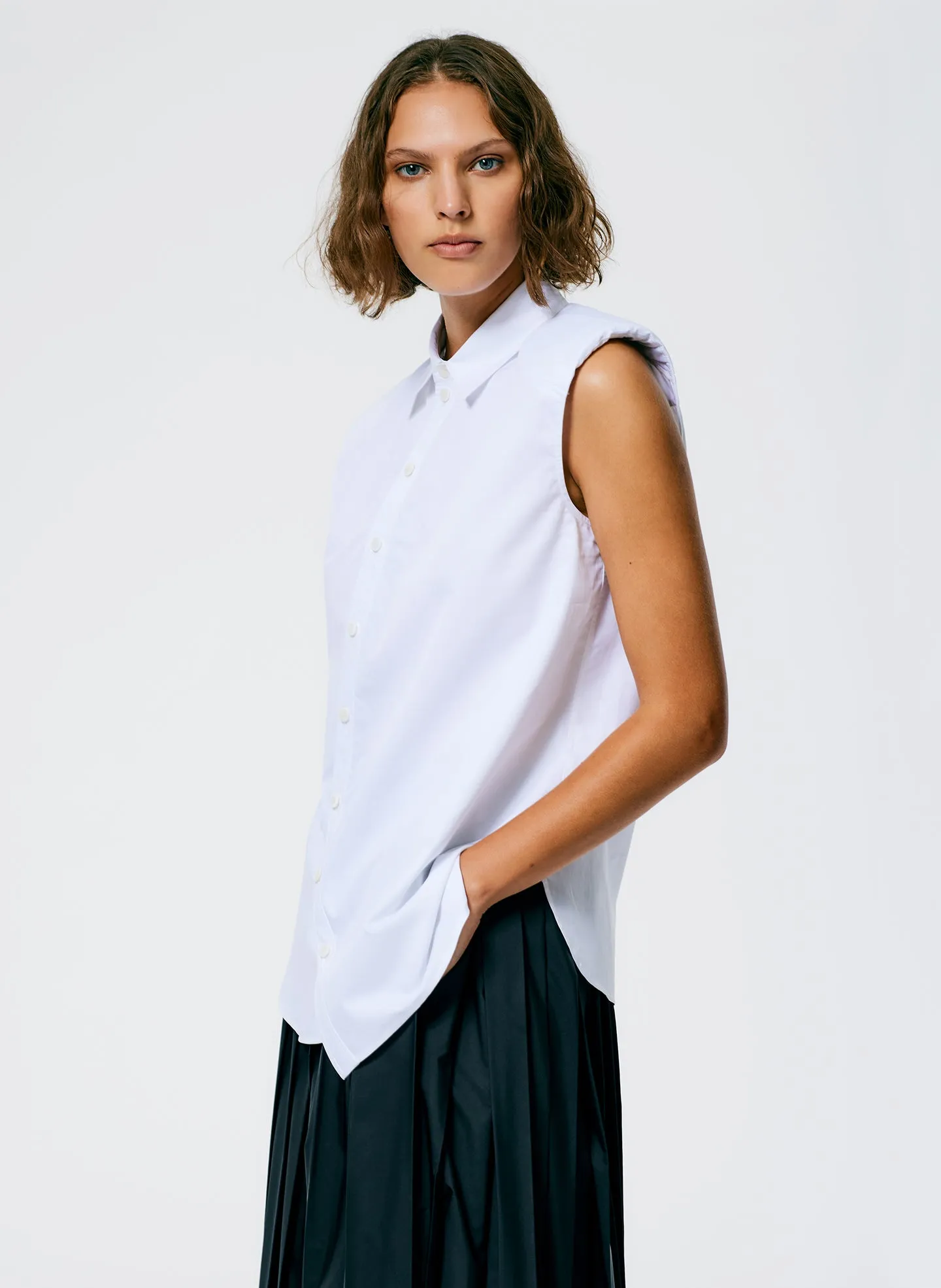 Eco Poplin Sleeveless Shoulderpad Shirt sold by Tibi product image thumbnail 5