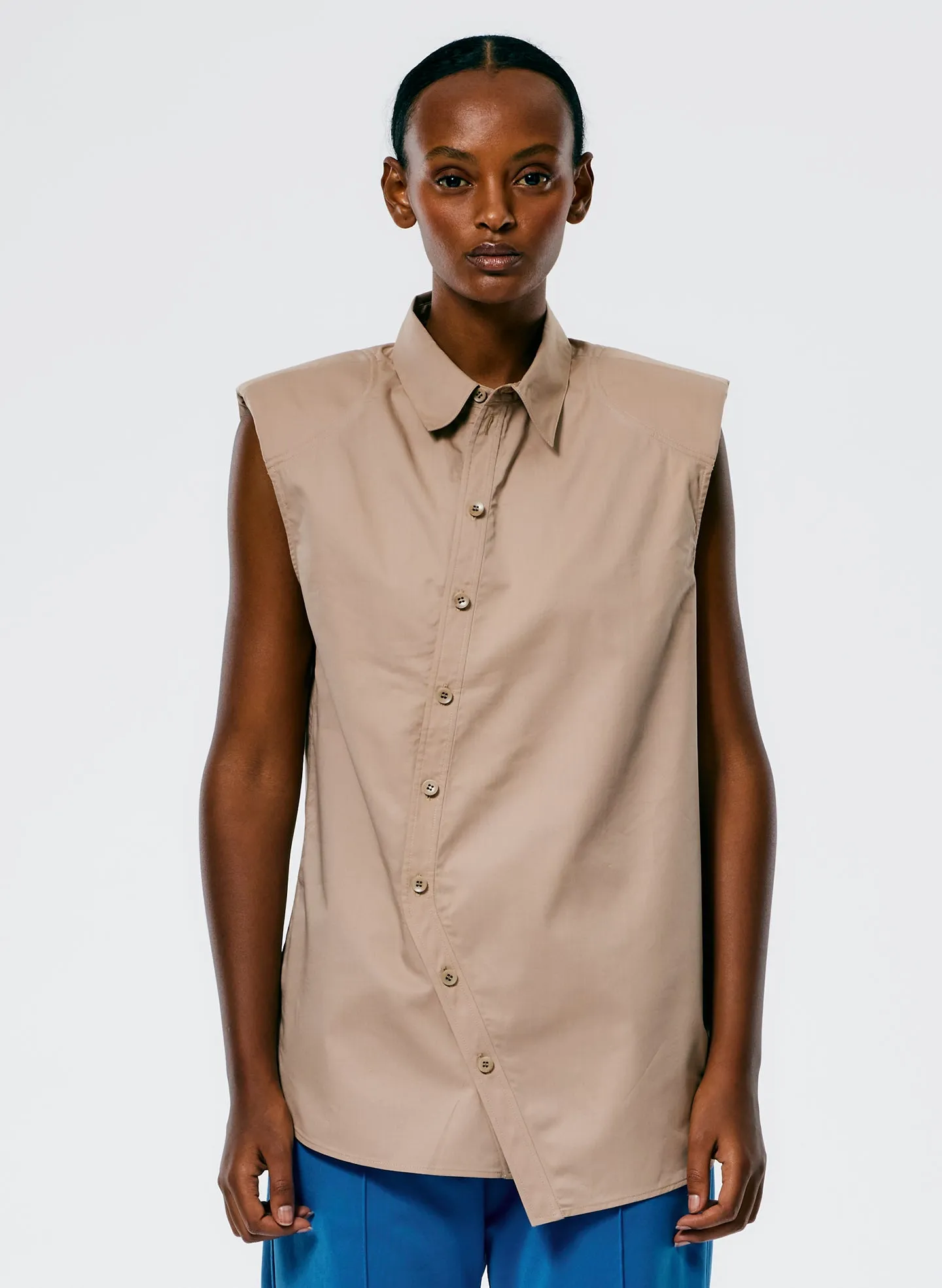 Eco Poplin Sleeveless Shoulderpad Shirt sold by Tibi product image thumbnail 2
