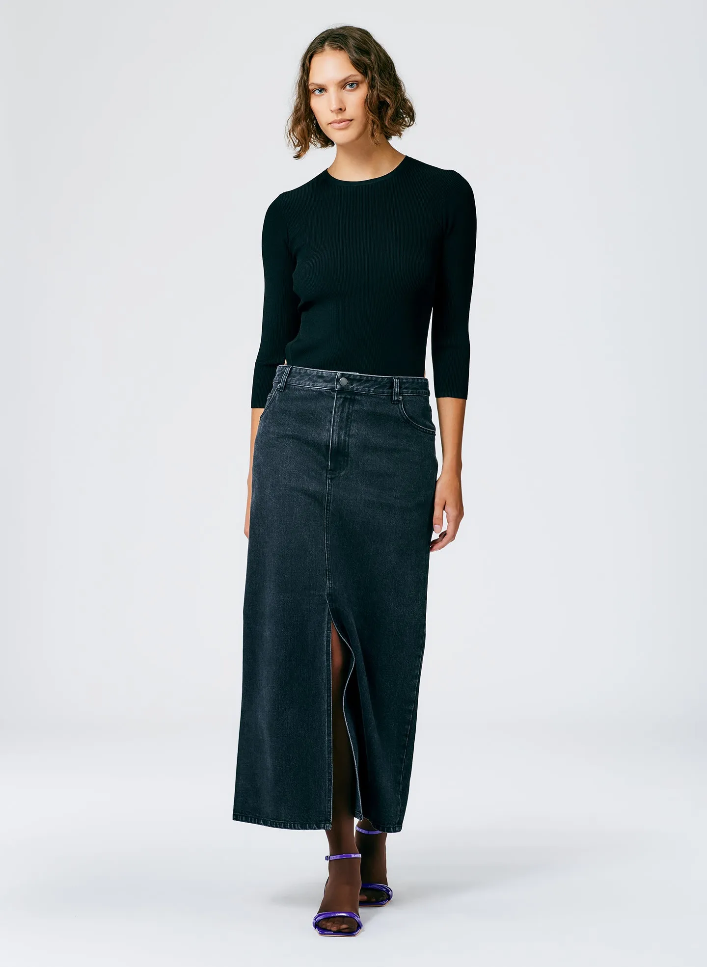 Black Denim Maxi Skirt - Petite sold by Tibi
