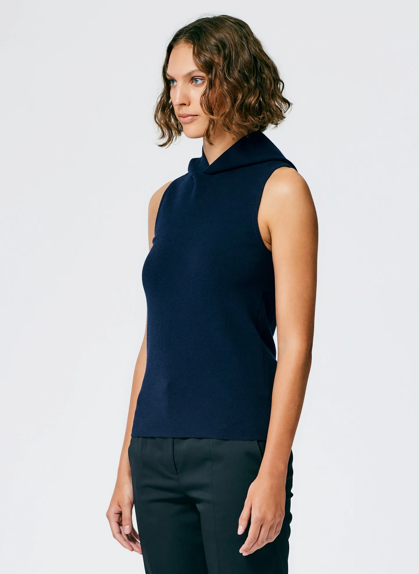 Compact Stretch Cashmere Sleeveless Hoodie sold by Tibi product image thumbnail 3
