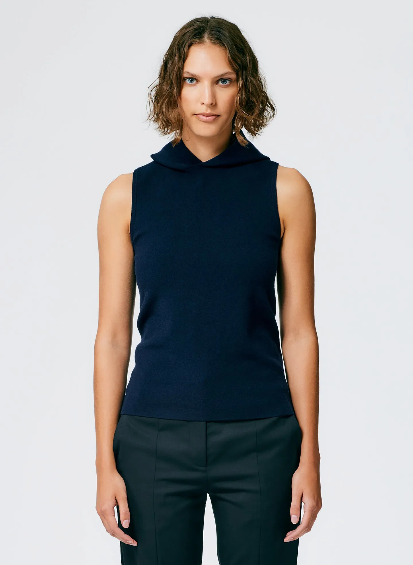 Compact Stretch Cashmere Sleeveless Hoodie sold by Tibi product image thumbnail 2