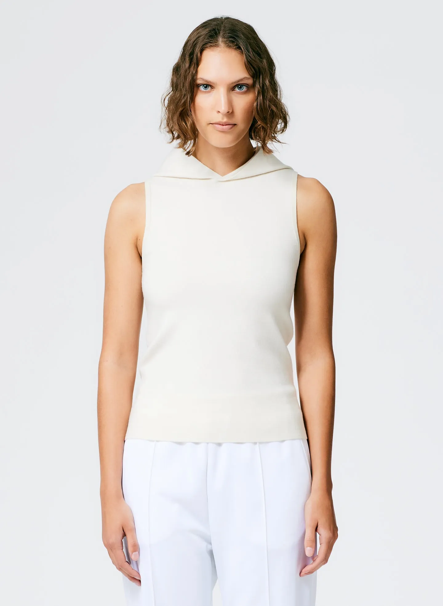 Compact Stretch Cashmere Sleeveless Hoodie sold by Tibi product image thumbnail 2